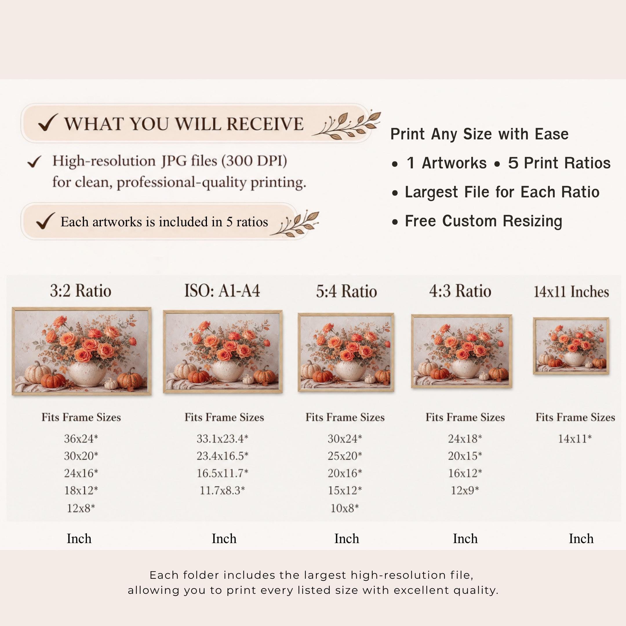 Autumn Rose Pumpkin Wall Art, Vintage Floral Still Life Printable Digital Download — image 9