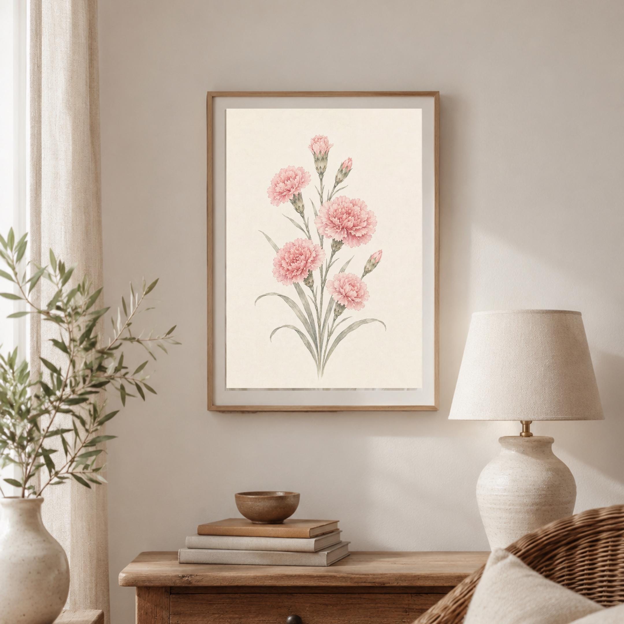 January Birth Flower Print | Carnation Printable Wall Art | Pink Botanical Gift Decor Digital Download — image 3