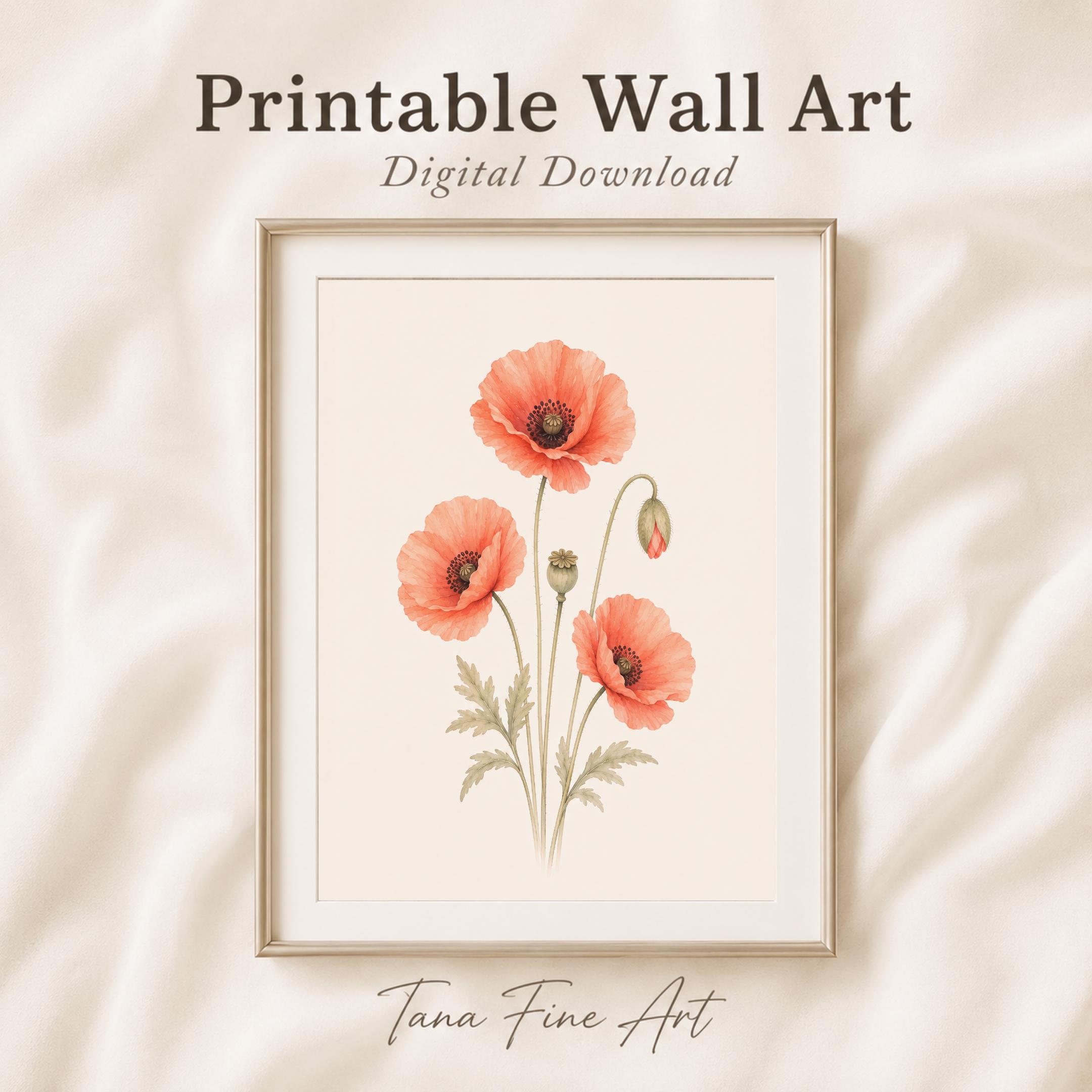 August Birth Flower Print | Poppy Printable Wall Art | Orange Botanical Gift Decor Digital Download — image 9