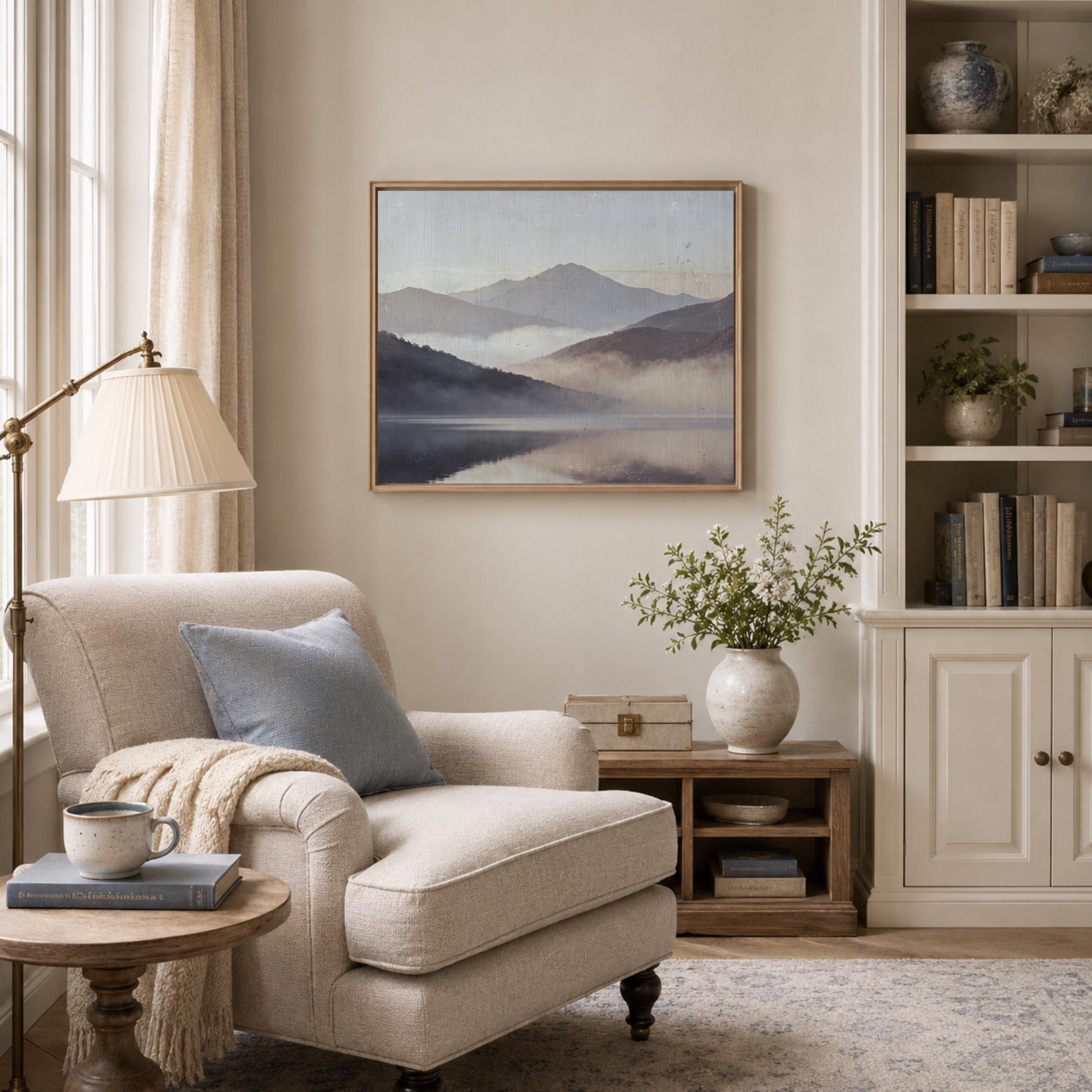 Misty Mountain Lake Printable Wall Art, Moody Neutral Landscape, Serene Bedroom Decor Digital Download — image 5