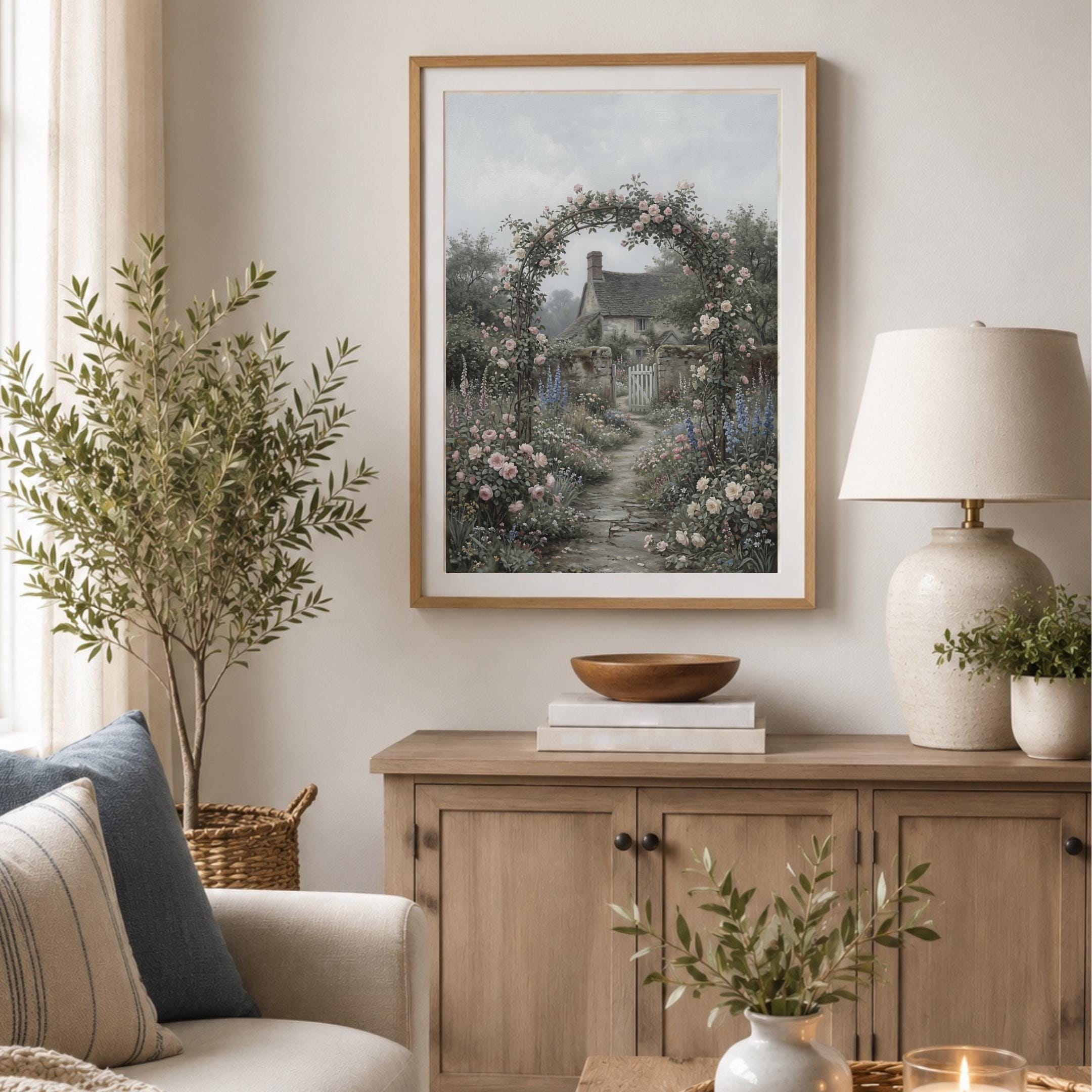 Secret Garden Cottage Printable Wall Art, Romantic Rose Arch Floral Cottagecore Decor Digital Download — image 4