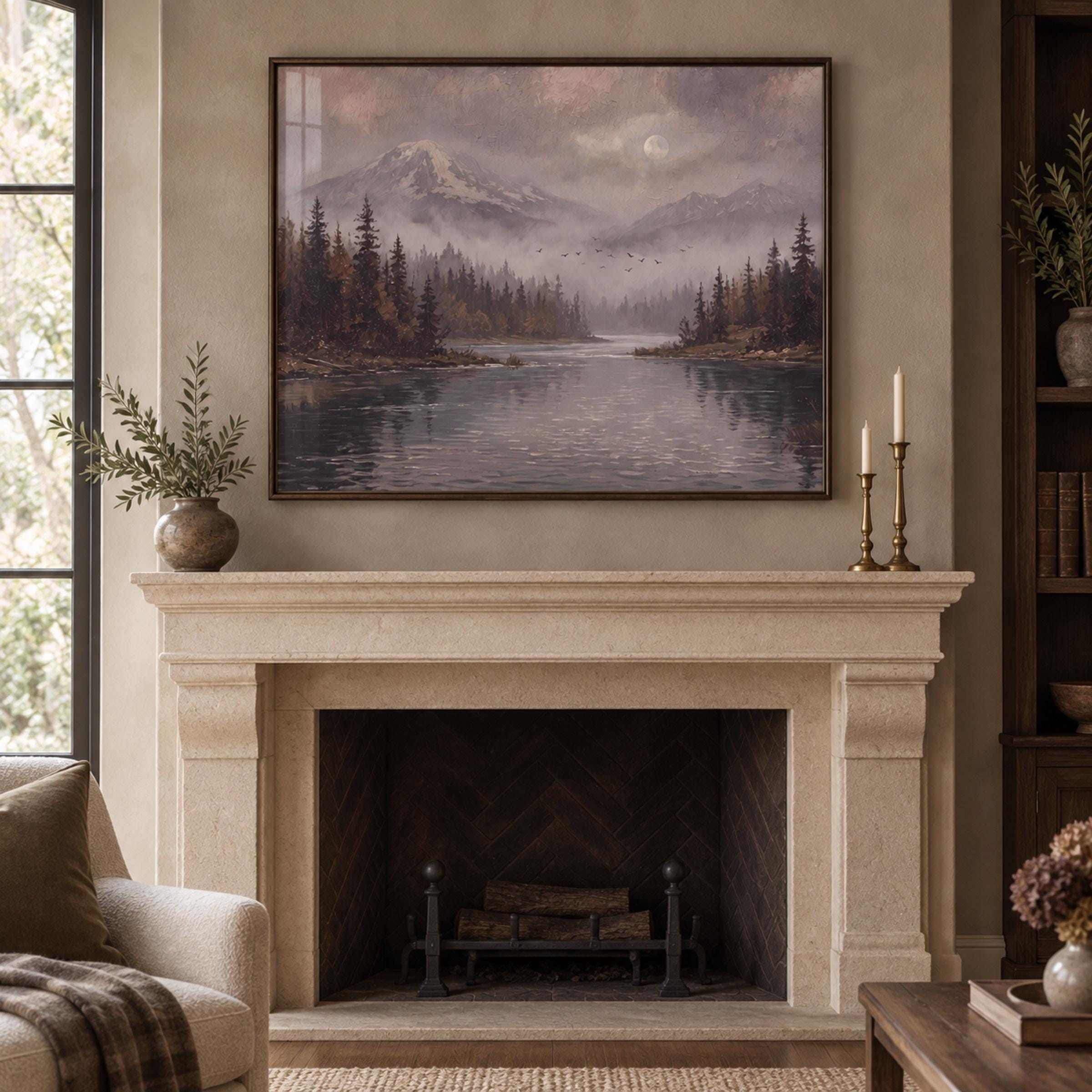 Moody Autumn River Printable Wall Art, Vintage Mountain Forest Landscape, Dark Academia Digital Download — image 3