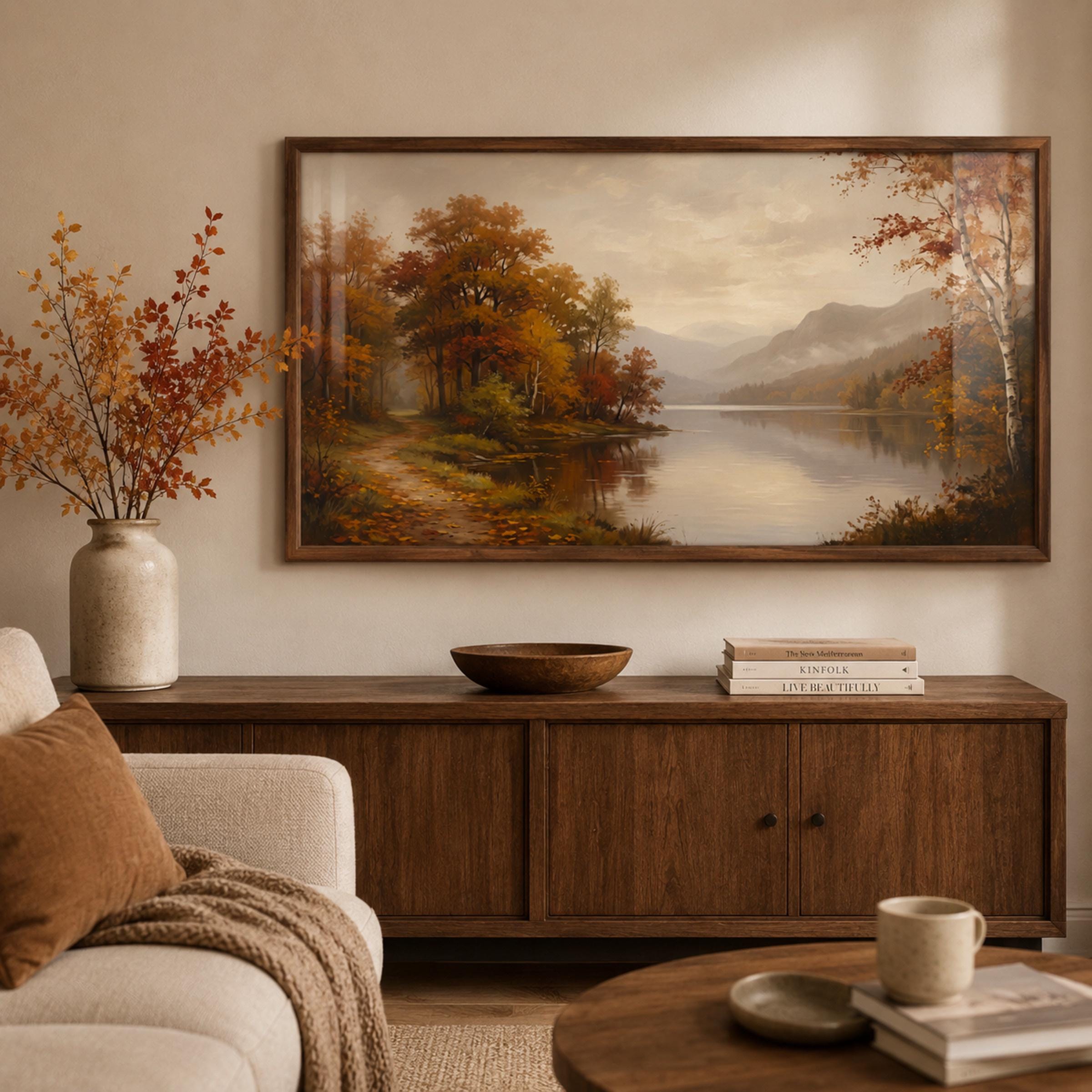 Lake Mountain Fall Frame TV Art | Moody Autumn Landscape Samsung TV Digital Download — image 4