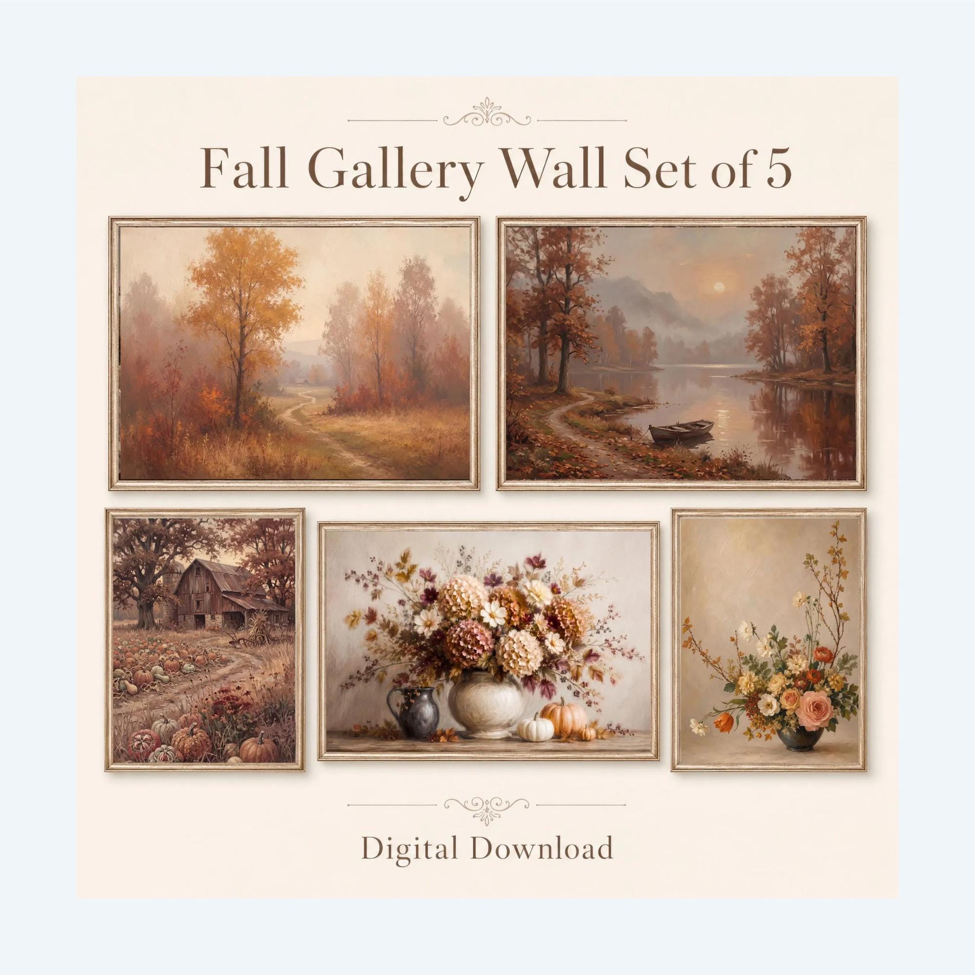Autumn Paths & Floral Still Lifes — Set of 5