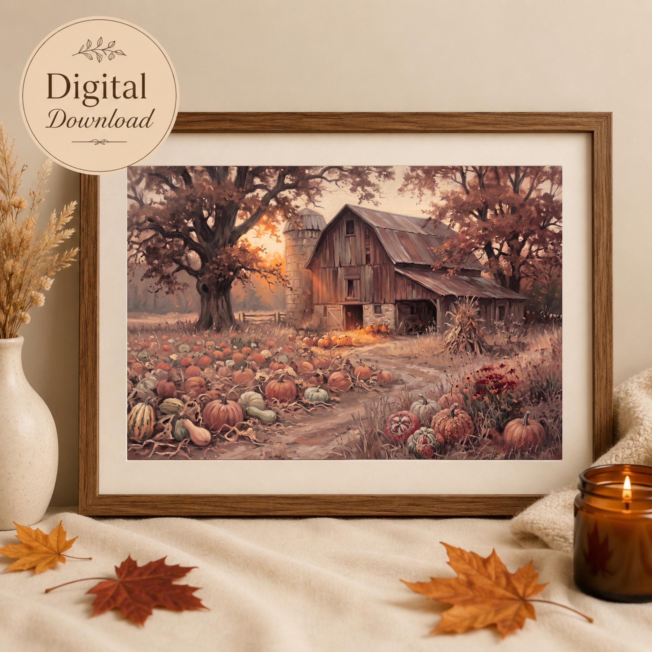 Fall Barn Printable Wall Art | Autumn Pumpkin Farmhouse Landscape | Rustic Decor Digital Download Print — image 7