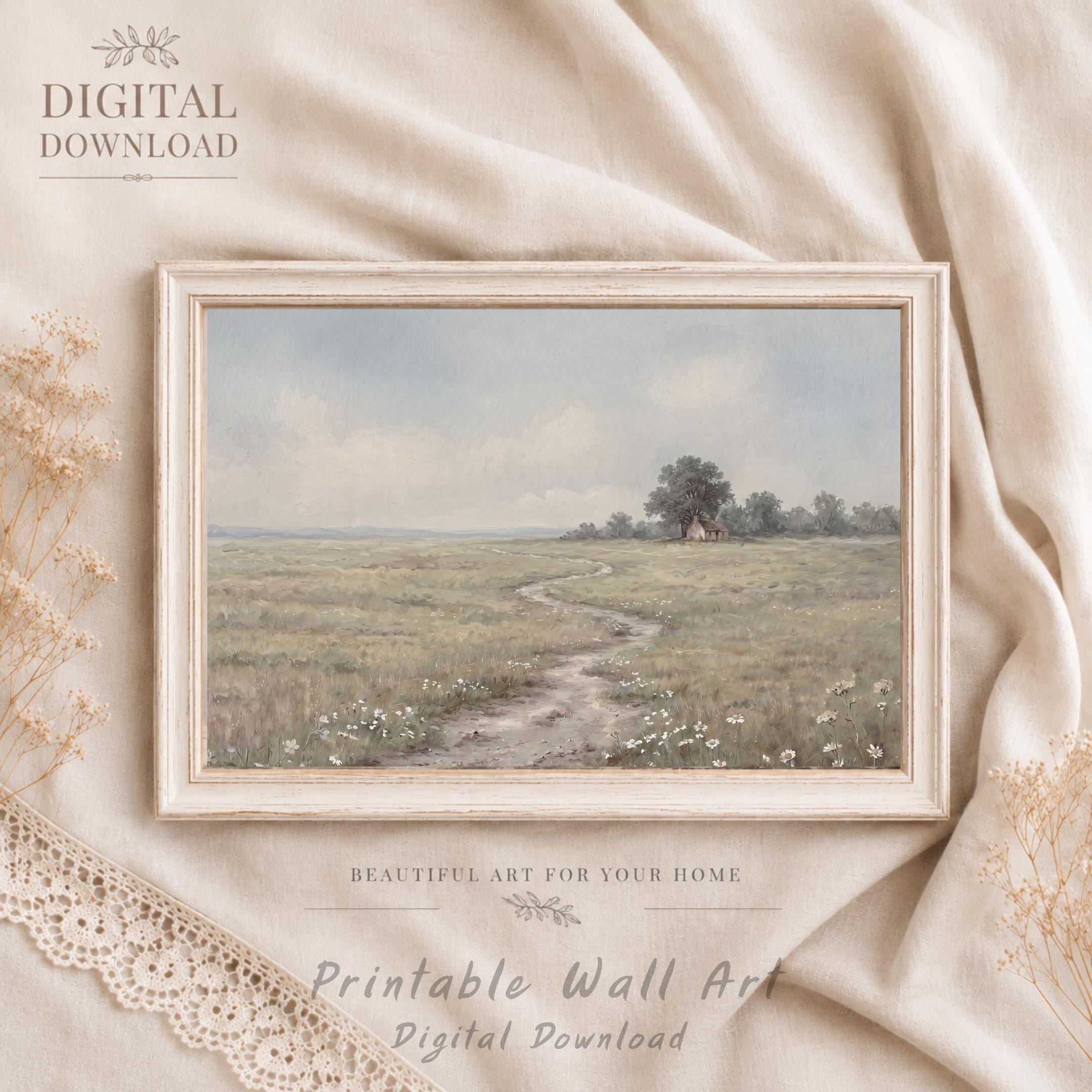 Meadow Path Landscape Print, Calm Summer Daisy Field Cottage Wall Art (Digital Download) — image 10