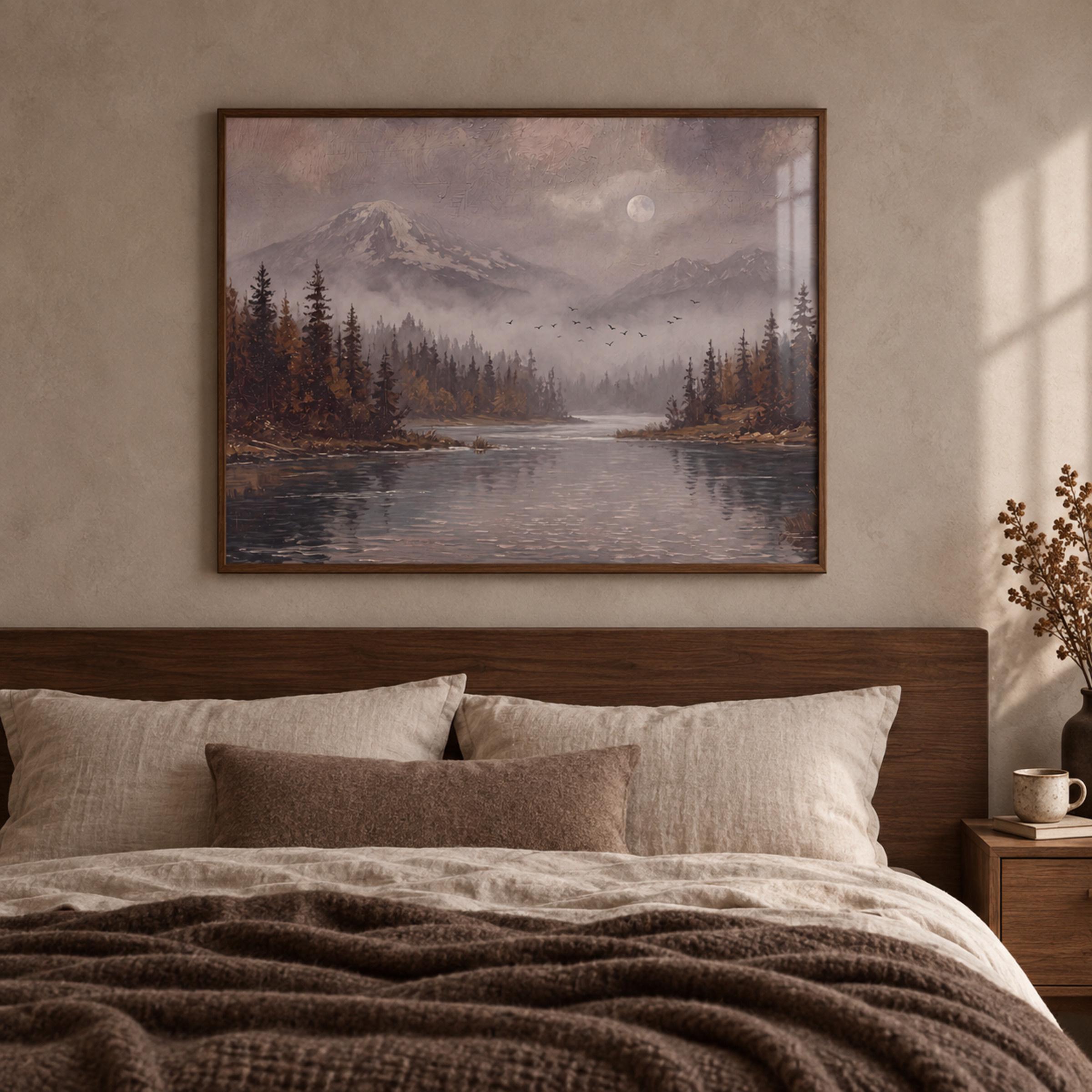 Moody Autumn River Printable Wall Art, Vintage Mountain Forest Landscape, Dark Academia Digital Download — image 4