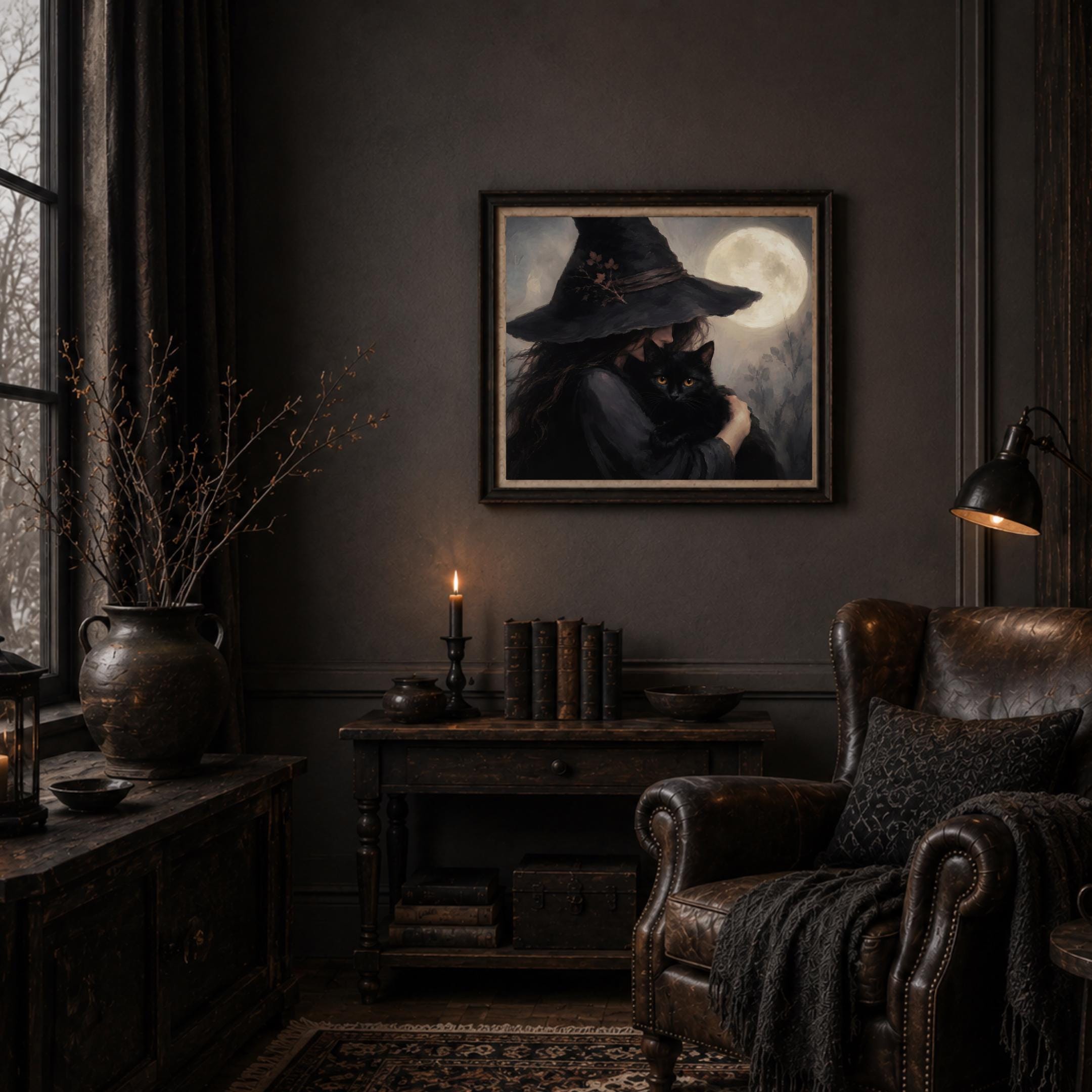 Halloween Witch Wall Art Printables | Black Cat Moon Print | Dark Gothic Decor Digital Download — image 7