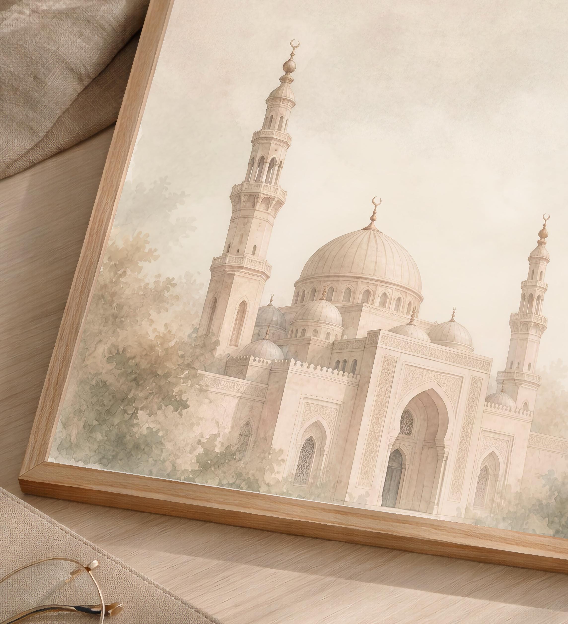 Beige Mosque among Gentle Foliage — image 4