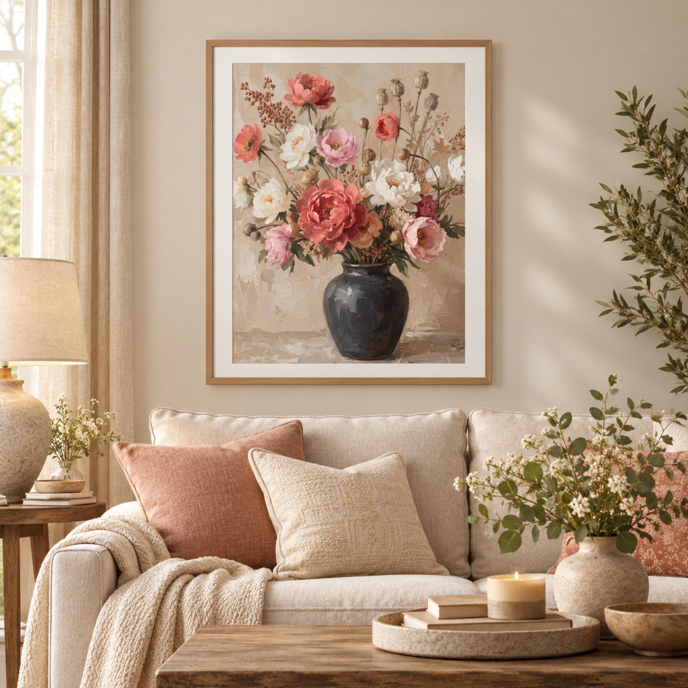 Pink Peony Vase Painting Printable Floral Wall Art, Romantic Cottage Home Decor Digital Download — image 5