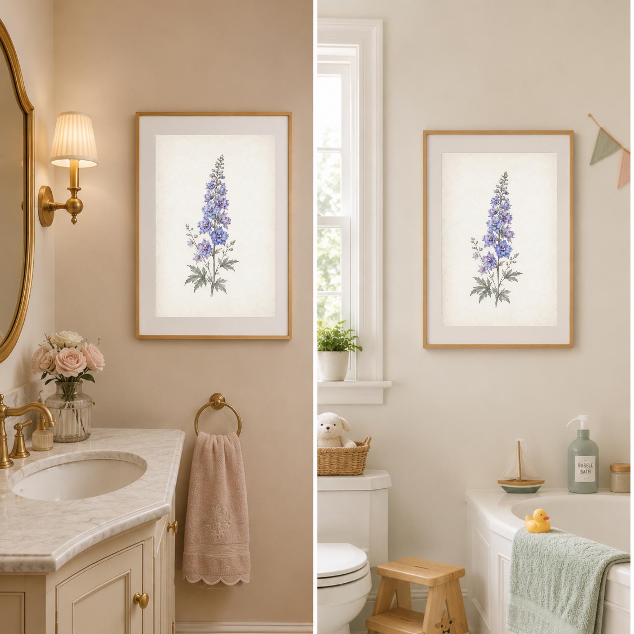 July Birth Flower Art Print, Blue Larkspur Vintage Botanical Prints, Watercolor Floral (Digital Download) — image 7