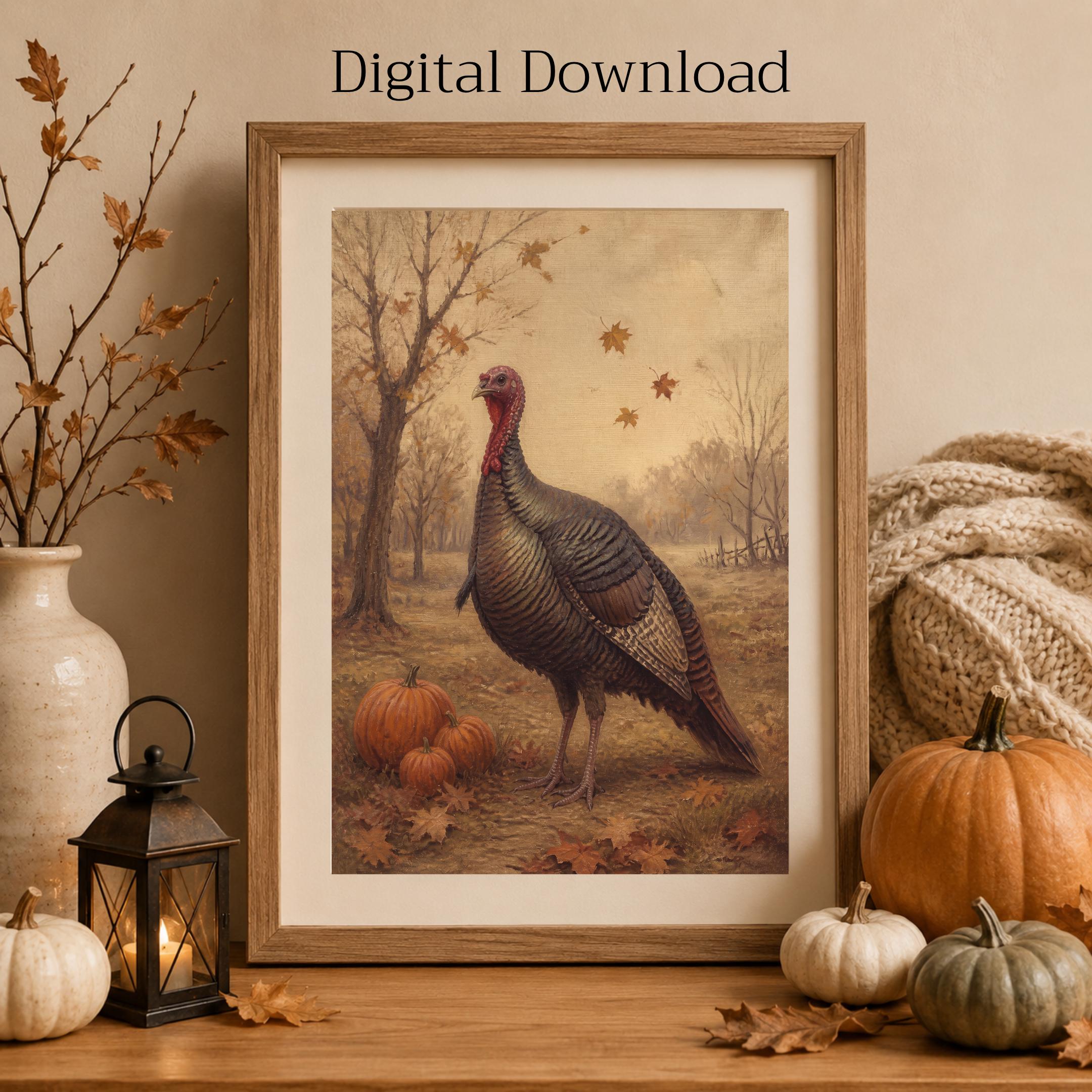 Vintage Turkey Thanksgiving Printable Wall Art, Rustic Fall Farmhouse Digital Download — image 2