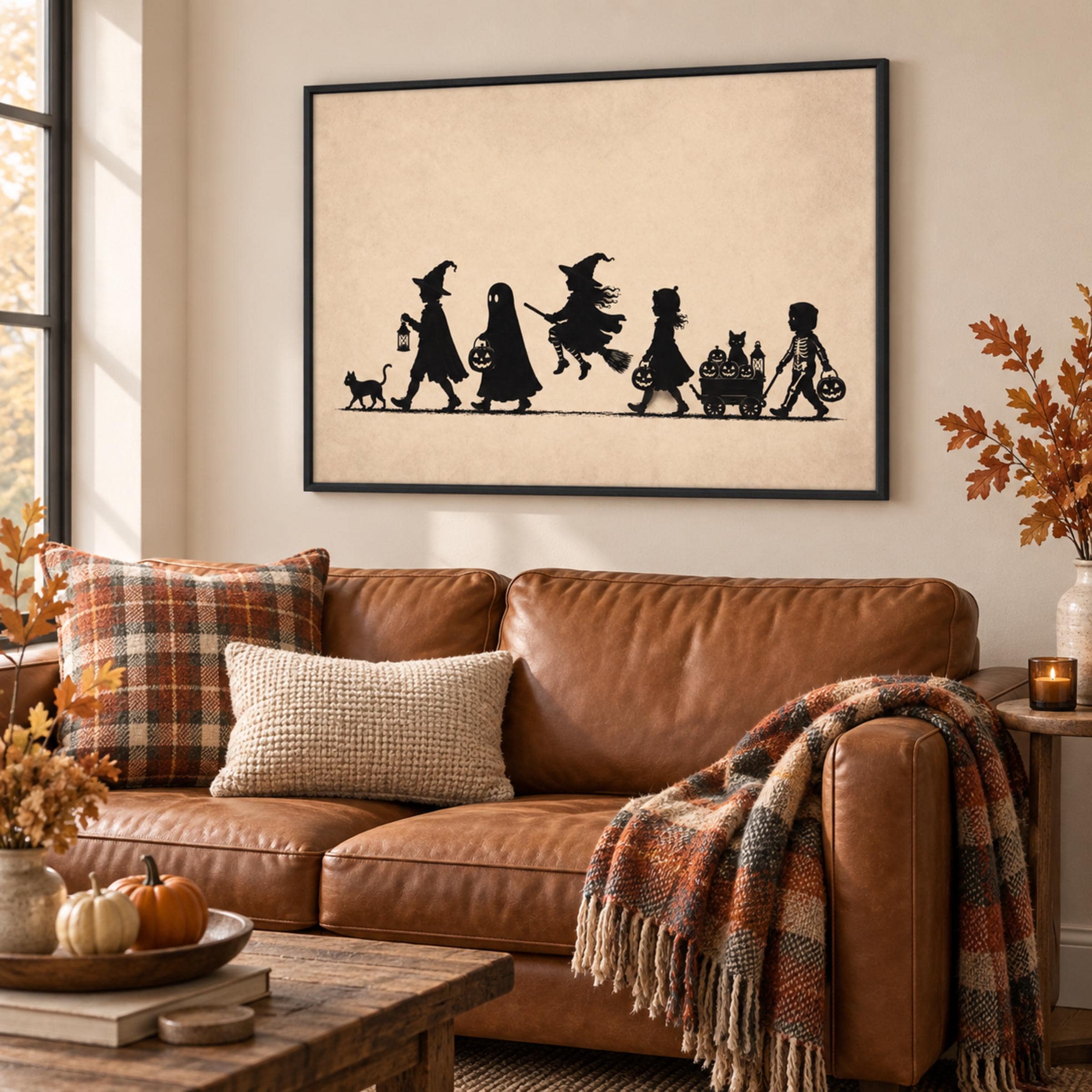 Halloween Trick or Treat Wall Art, Silhouette Print, Vintage Kids Halloween Digital Download — image 4