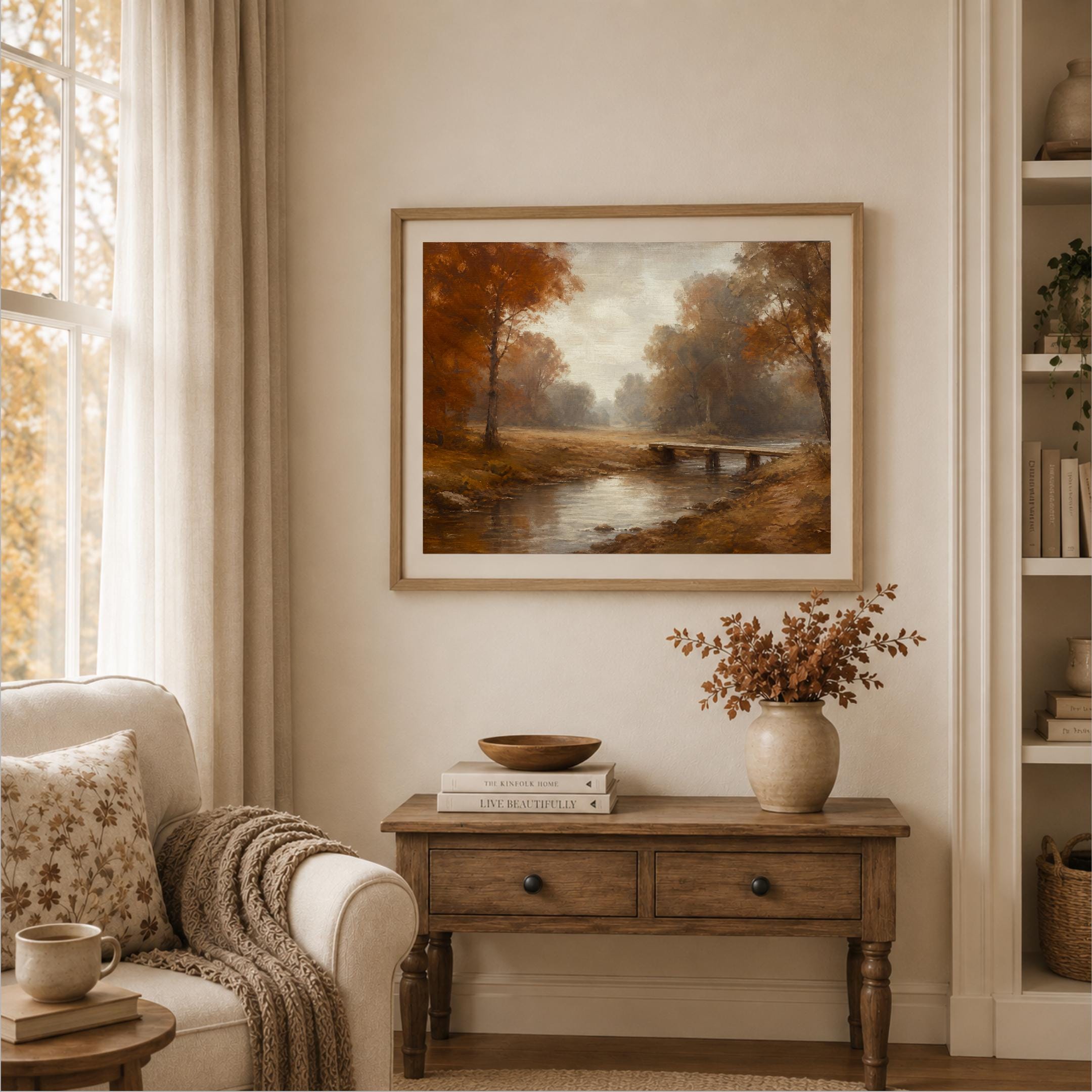 Fall Creek Landscape Wall Art | Autumn Forest Bridge Print | Rustic Printable Digital Download — image 9