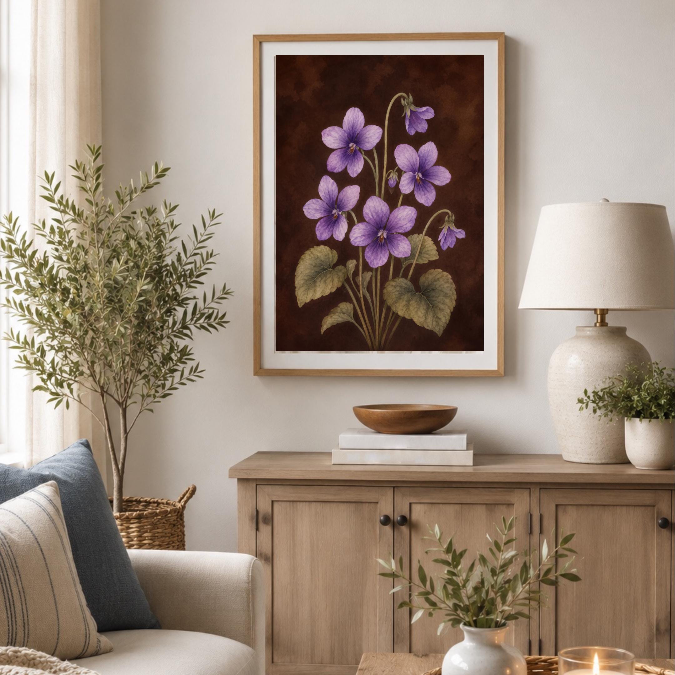 Moody February Birth Flower Print | Violet Wall Art | Vintage Botanical Digital Download — image 5