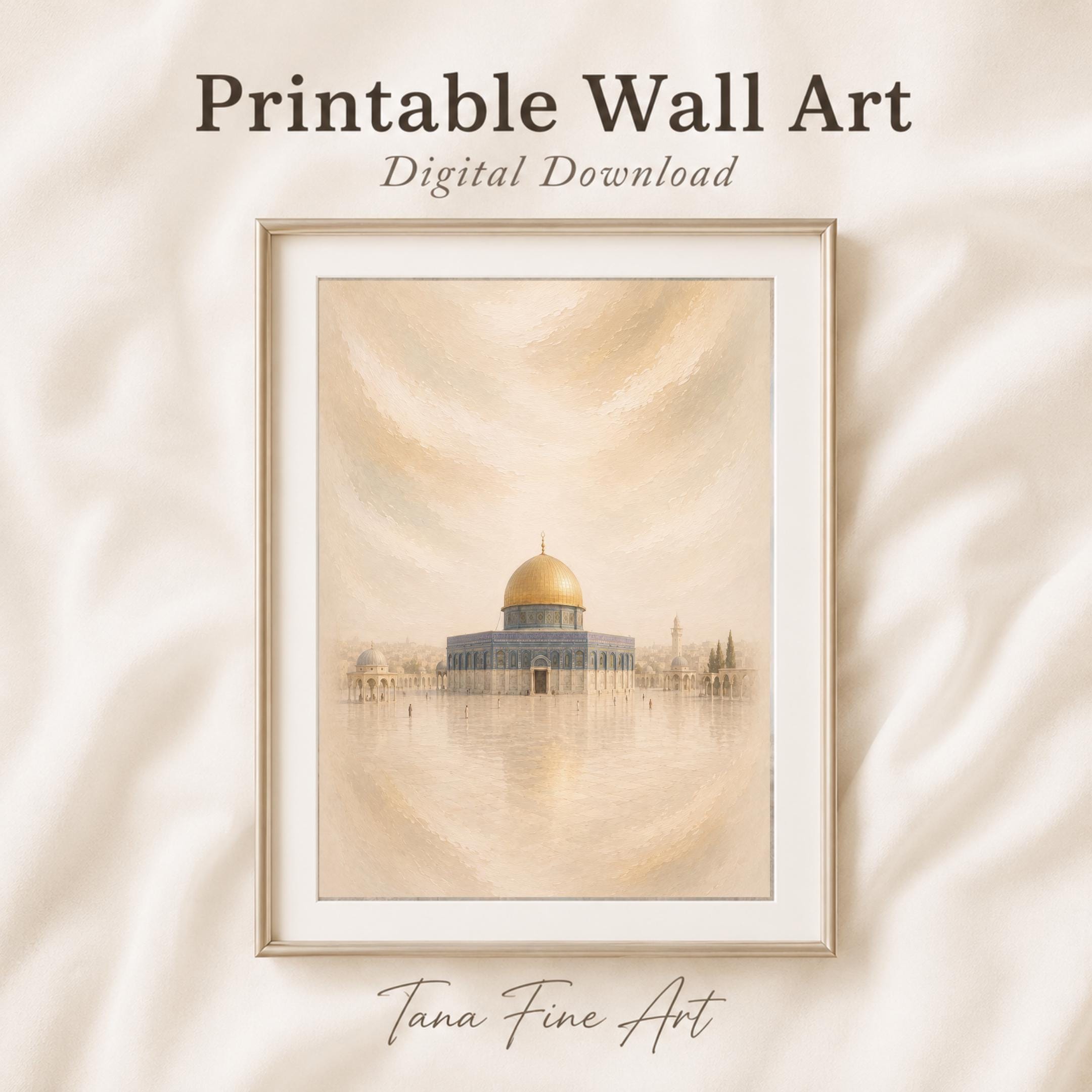 Golden Dome Jerusalem Inspired Islamic Wall Art, Neutral Mosque Print (Digital Download) — image 7