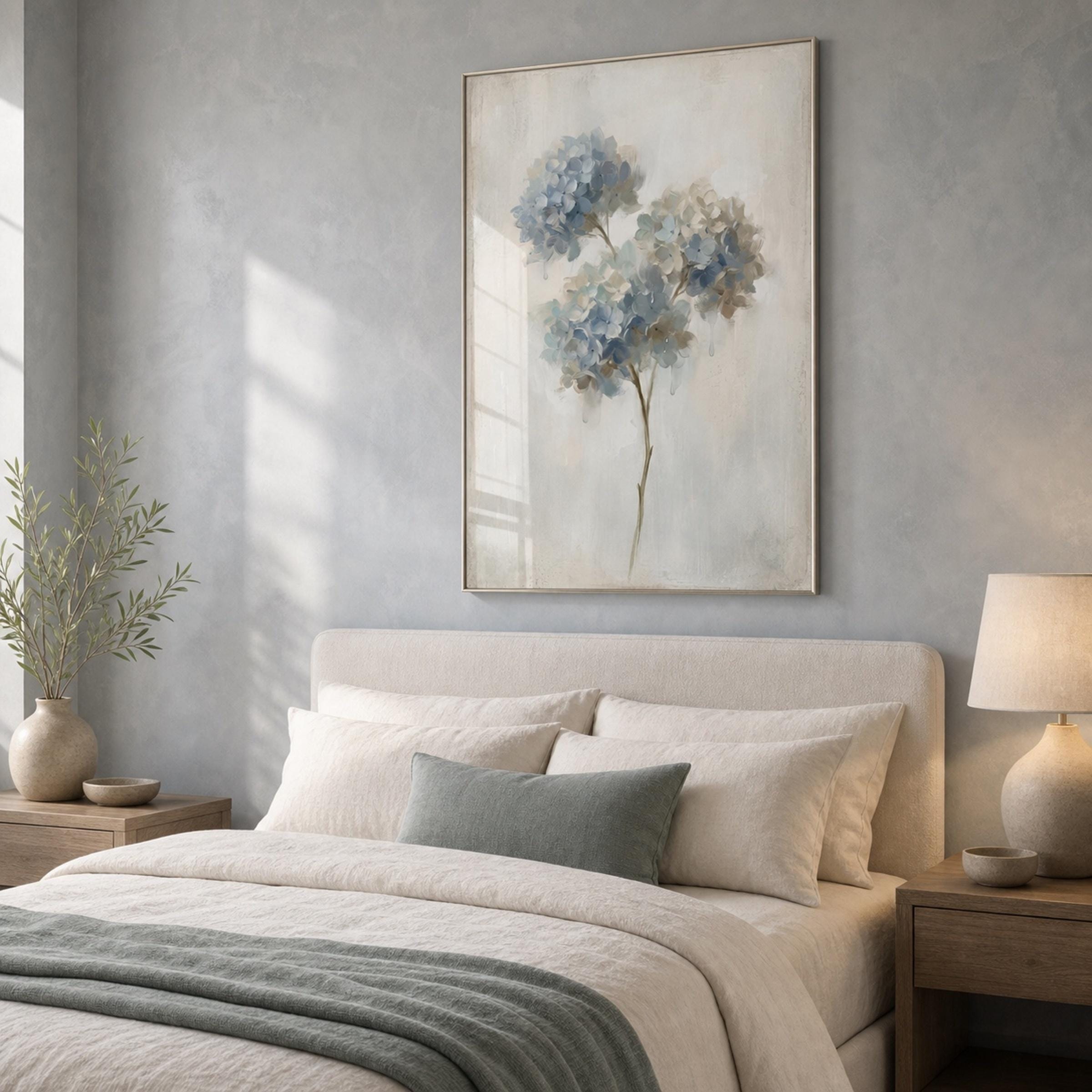 Rainy Blue Hydrangea Wall Art | Neutral Floral Botanical Decor (Digital Download) — image 3