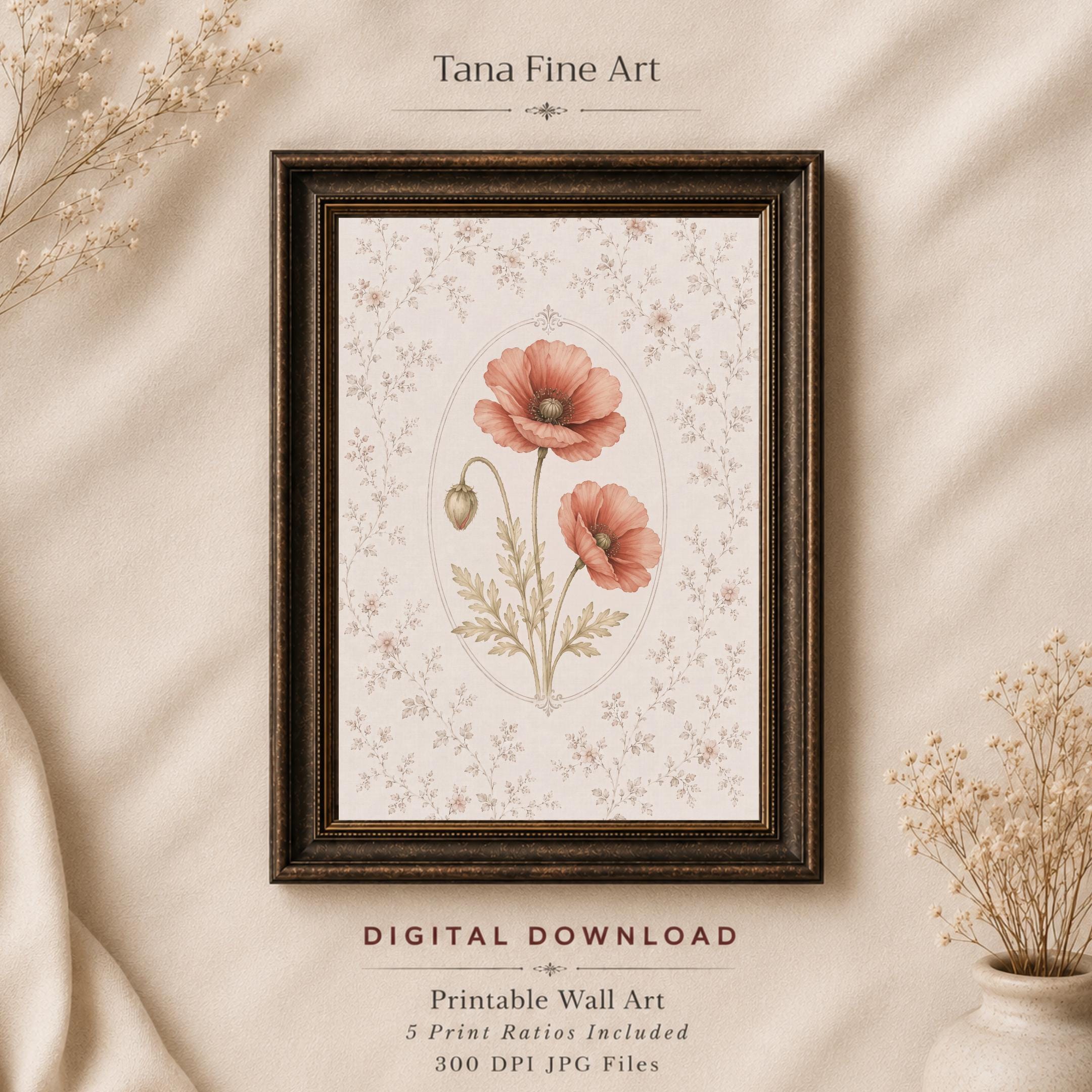 August Birth Month Flower Print | Poppy Printable Wall Art | Vintage Botanical Gift Digital Download — image 4