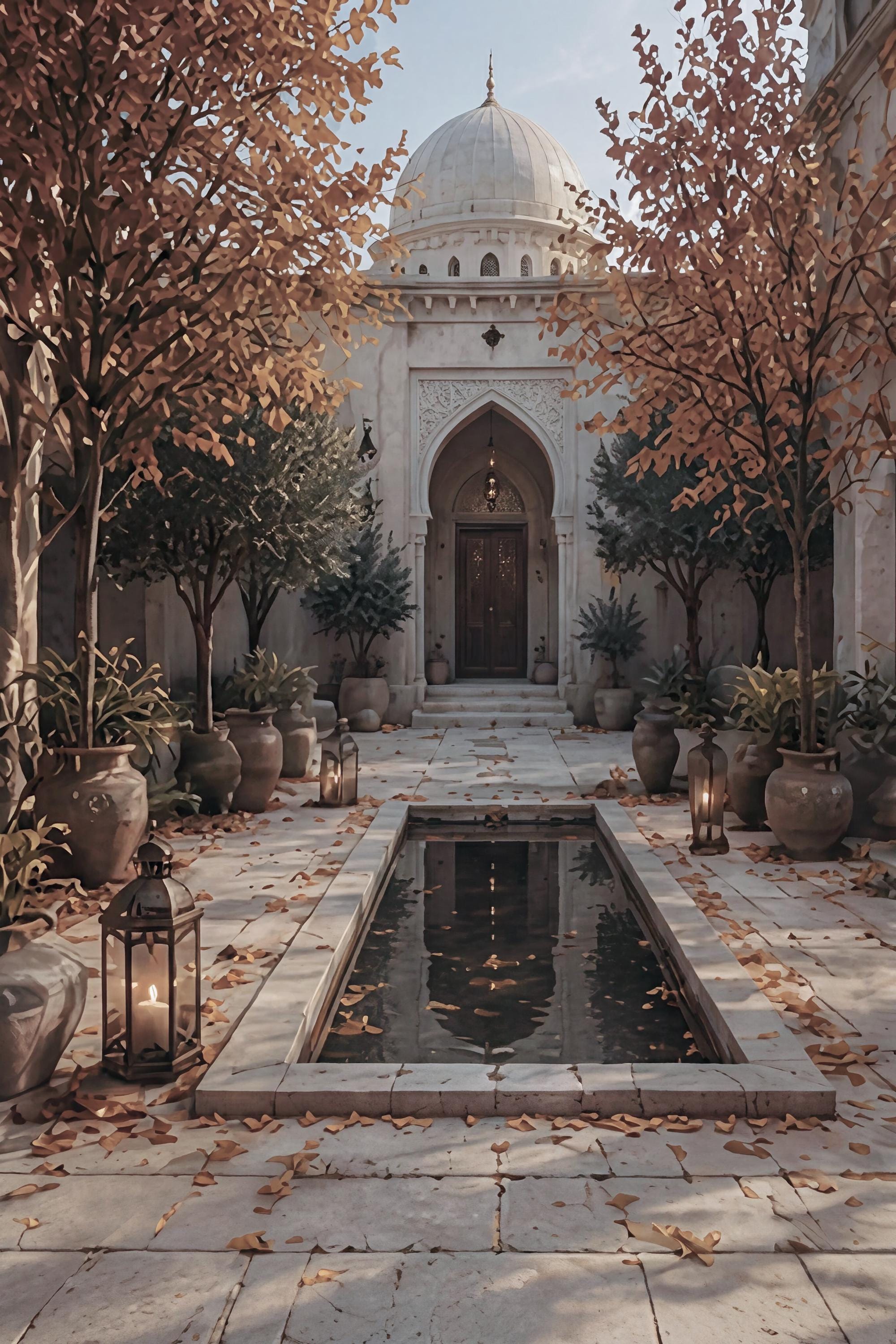 Islamic Courtyard Autumn Mosque Garden Print, Neutral Prayer Room Wall Art (Digital Download) — image 2