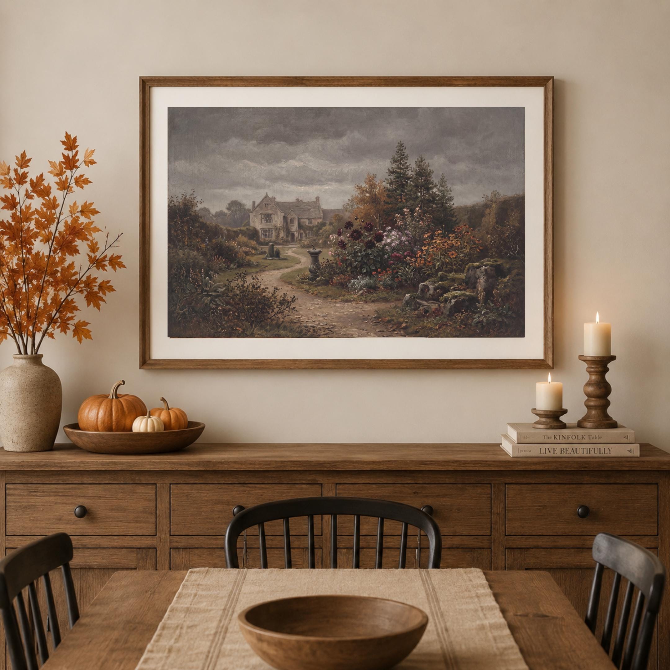 Moody Fall English Garden Art, Rustic Landscape Print, Vintage Cottage Manor (Digital Download) — image 4