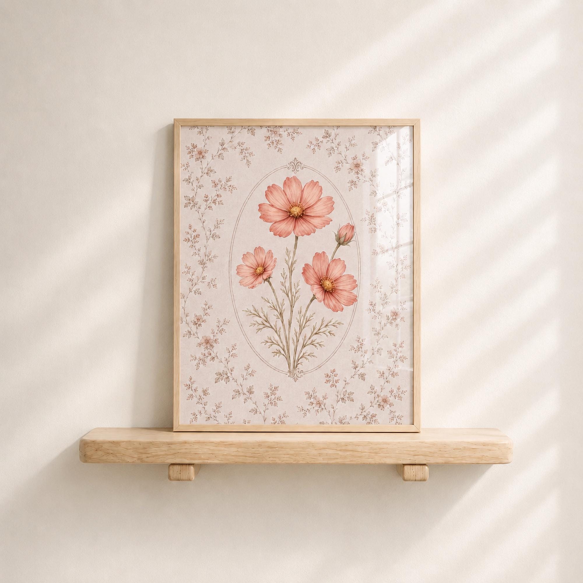 October Birth Month Flower Print | Cosmos Printable Wall Art | Vintage Botanical Gift Digital Download — image 2