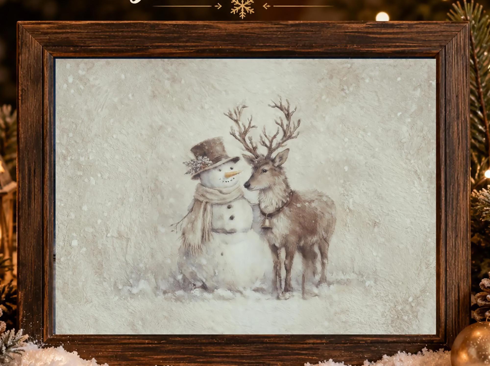 Snowman Reindeer Wall Art Printable | Neutral Winter Animal Print | Cozy Christmas Decor (Digital Download) — image 2