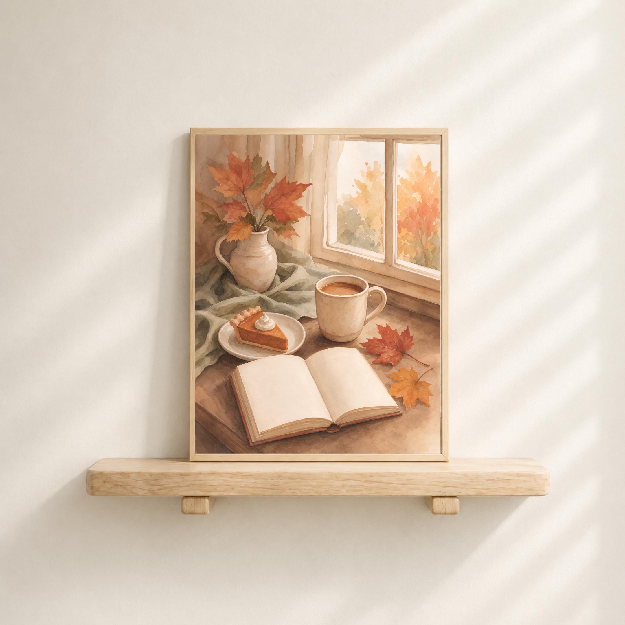 Fall Reading Nook Wall Art | Pumpkin Pie Coffee Print | Cozy Autumn Printable Digital Download — image 2