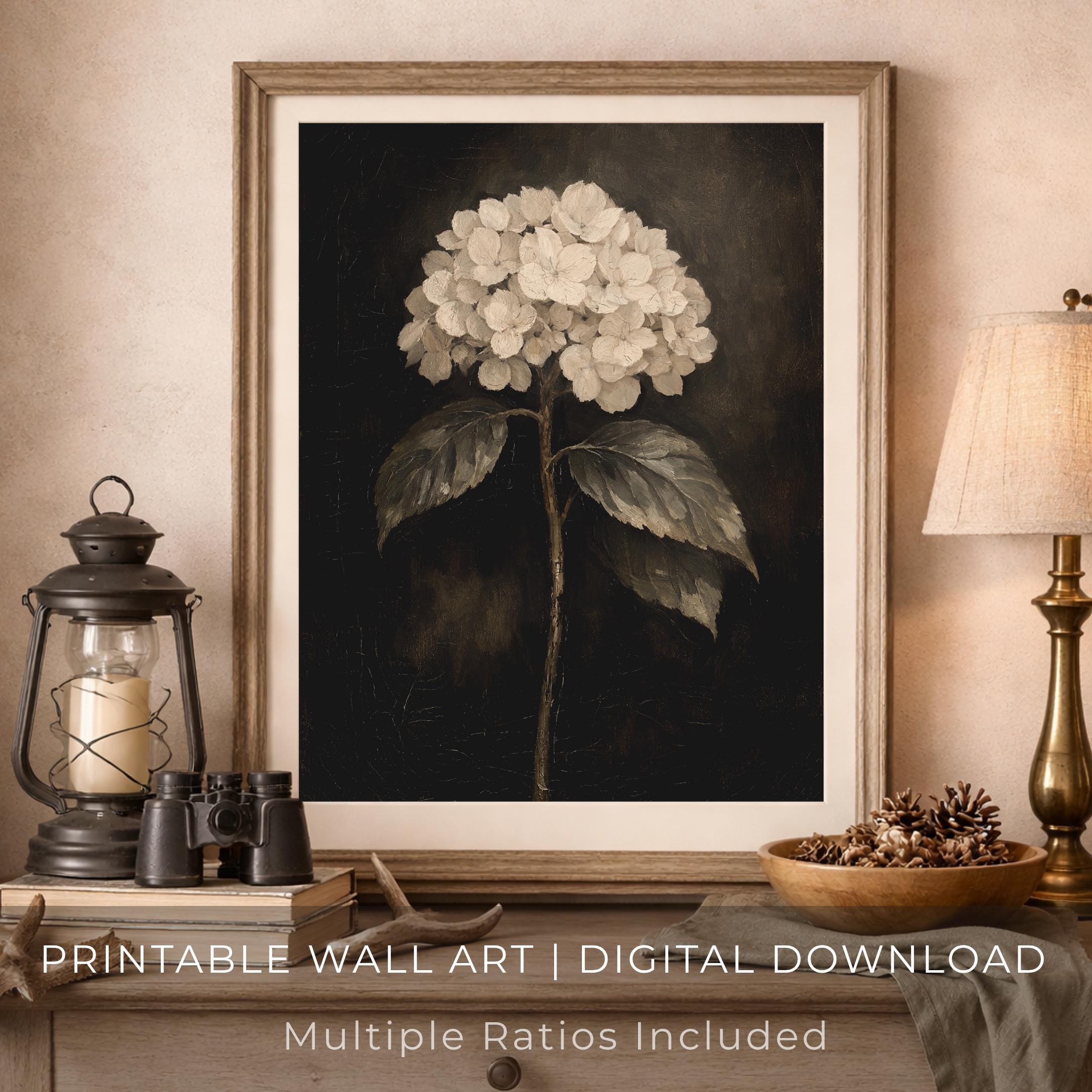 Moody White Hydrangea Art Printable | Vintage Botanical Prints | Vintage Paintings (Digital Download) — image 10
