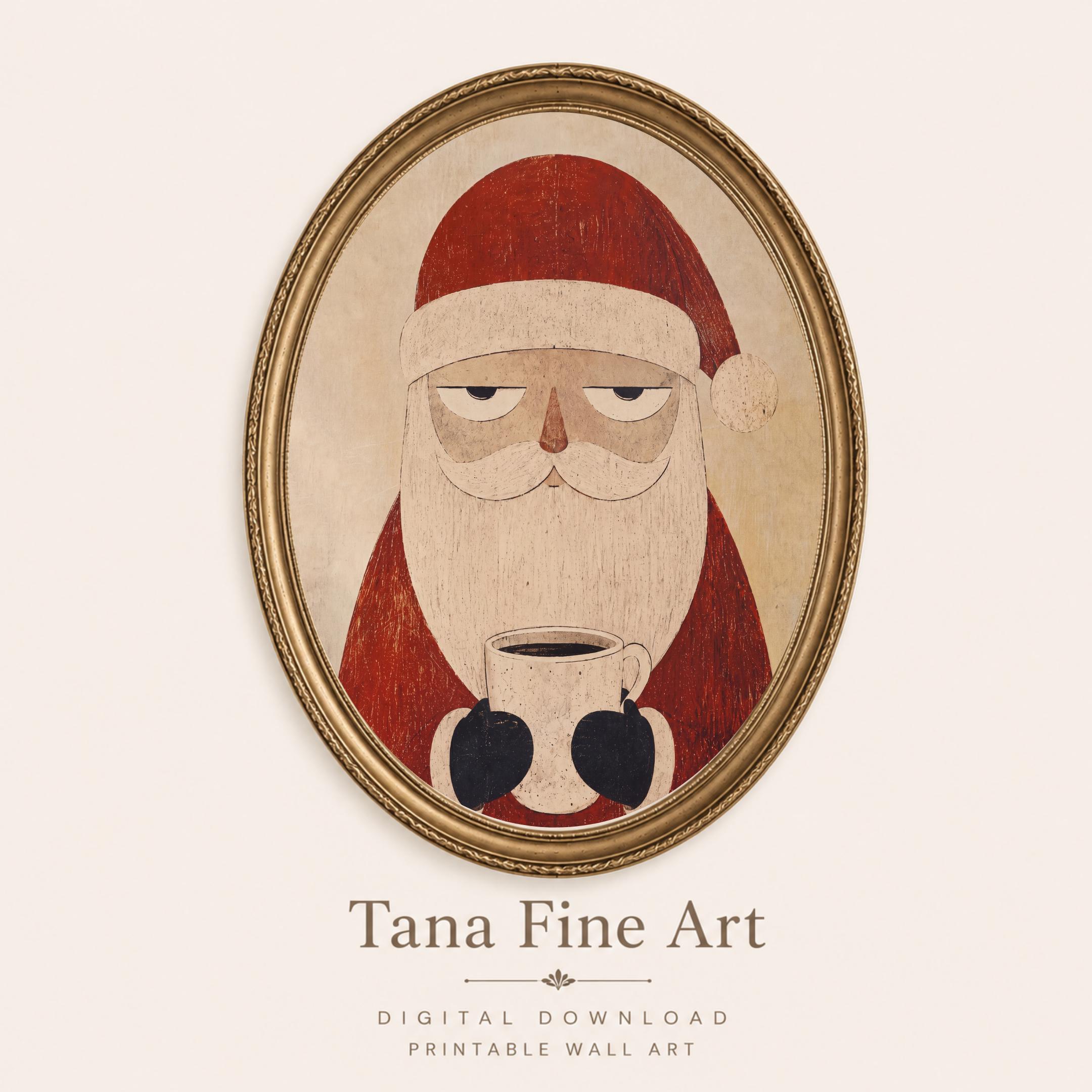 Santa Coffee Wall Art | Funny Christmas Coffee Print | Vintage Holiday Printable Digital Download