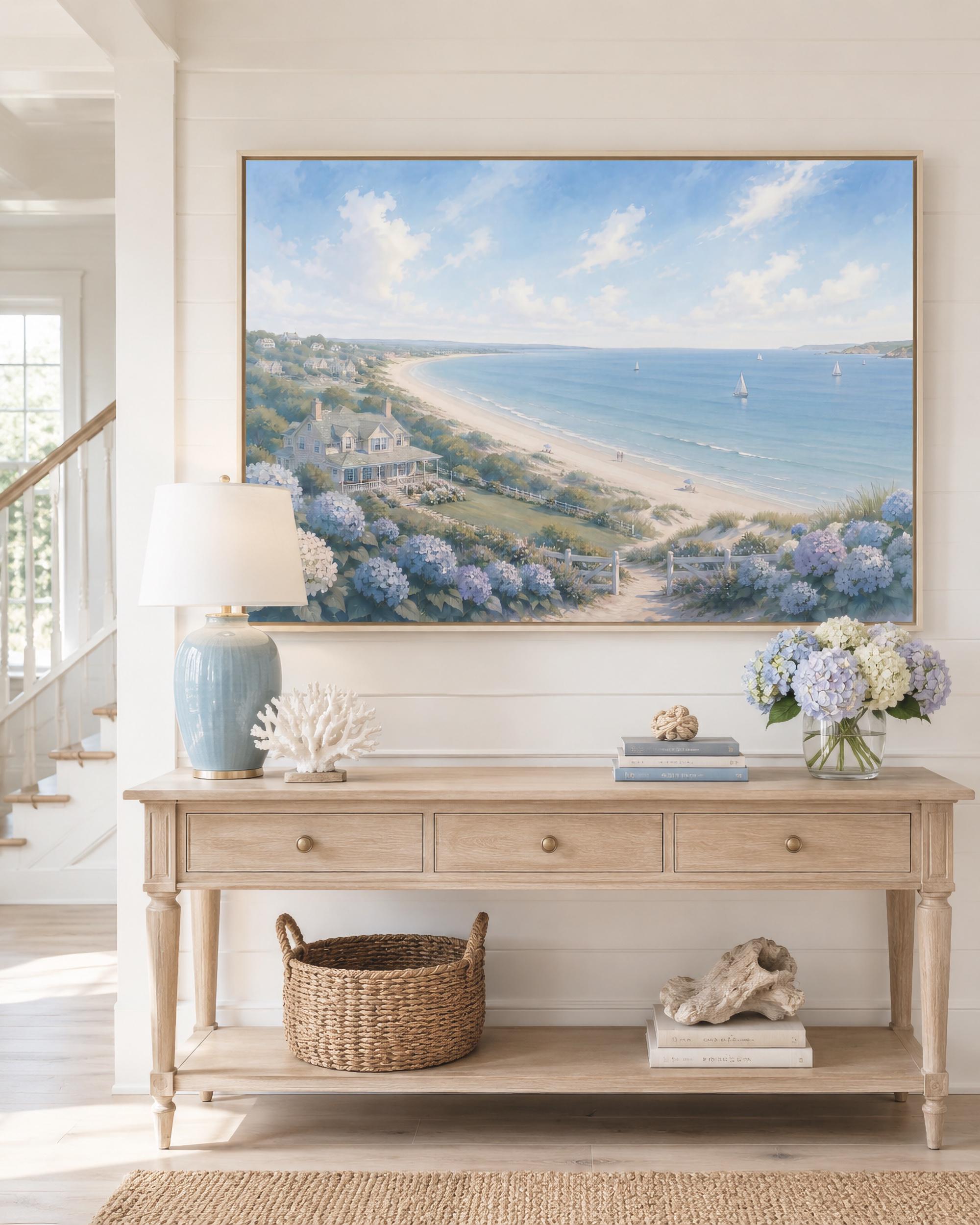 Coastal Hydrangea Beach Printable Wall Art, Sailboat Seaside Cottage Summer Home Decor Digital Download — image 4