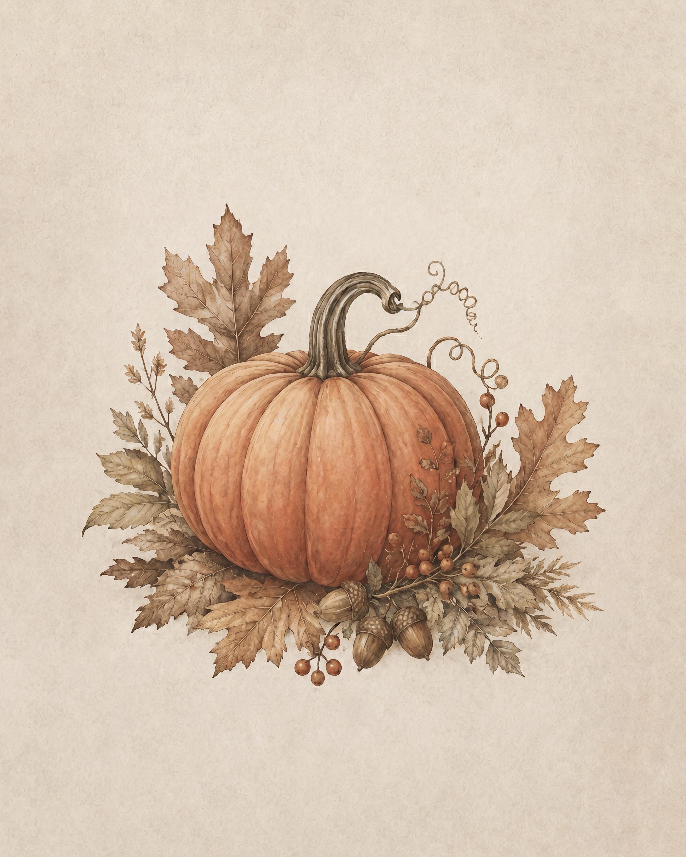 Vintage Pumpkin Wall Art, Fall Leaves Botanical, Rustic Farmhouse Autumn Decor, Printable Digital Download — image 2