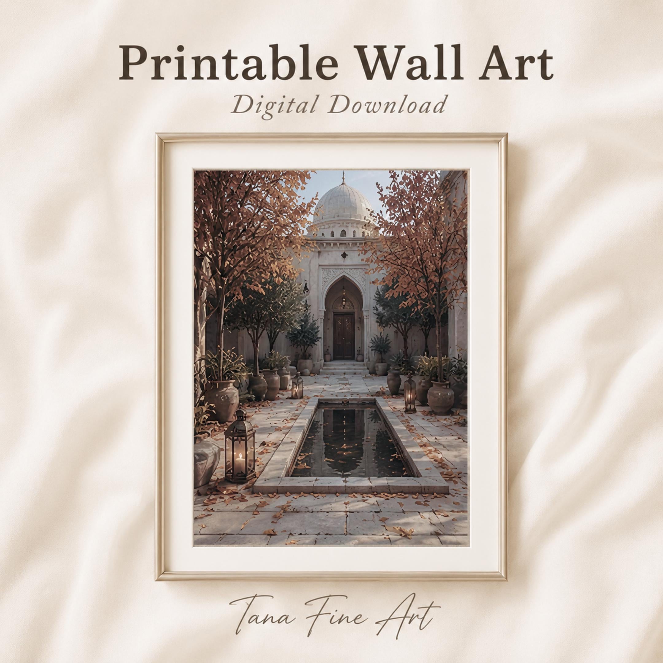 Islamic Courtyard Autumn Mosque Garden Print, Neutral Prayer Room Wall Art (Digital Download) — image 7