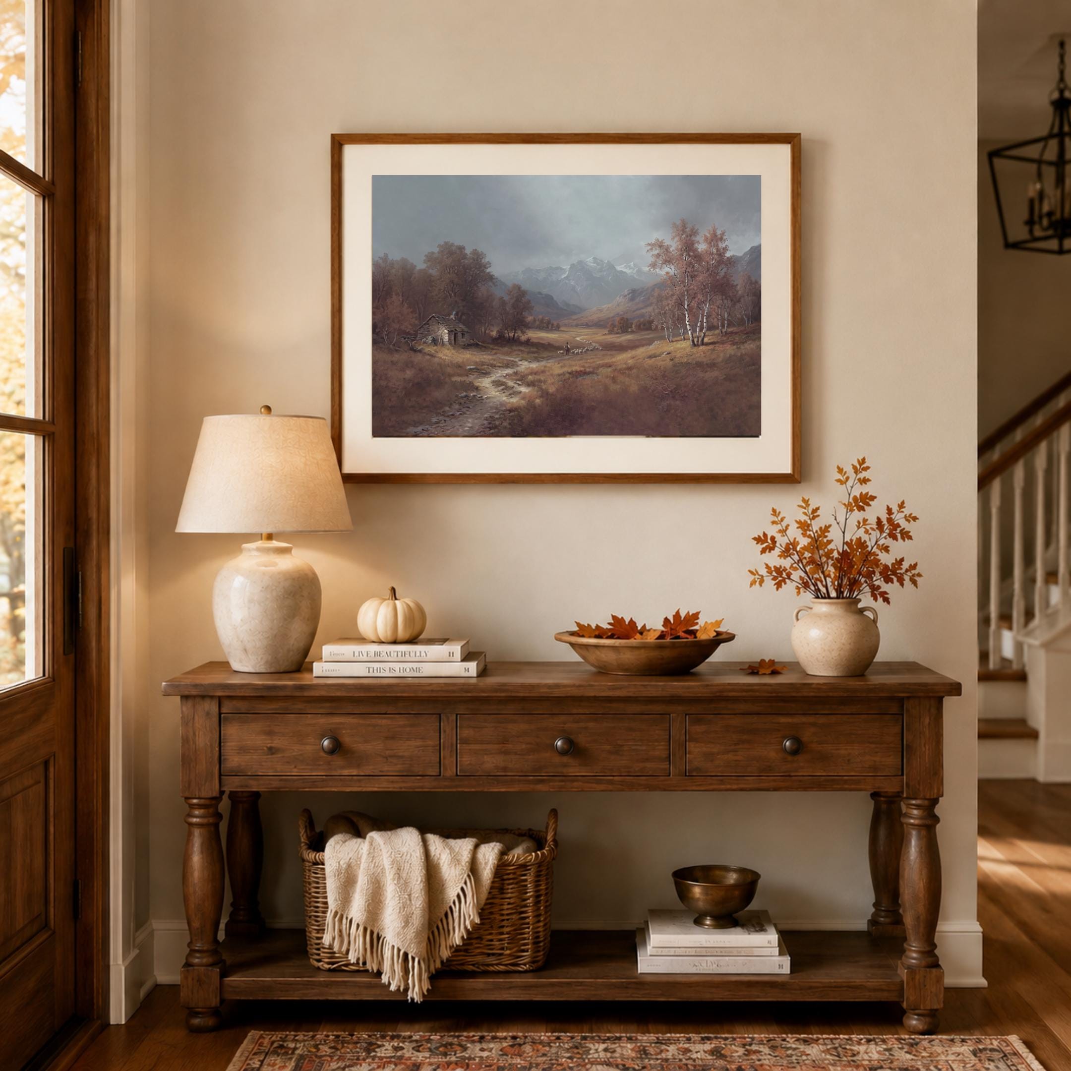 Moody Autumn Pastoral Landscape Mountain Wall Art, Farm Landscape Print (Digital Download) — image 7