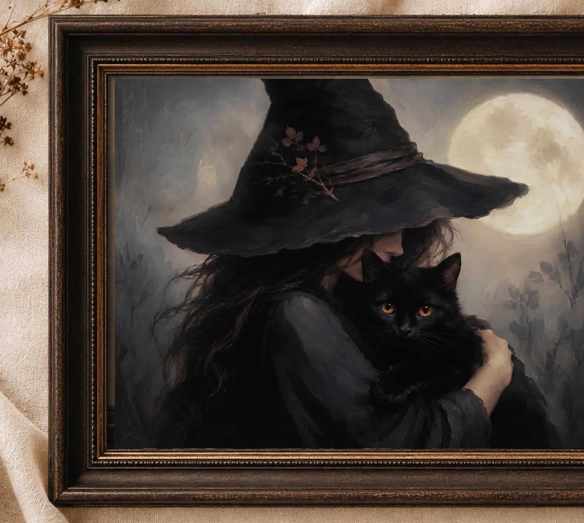 Halloween Witch Wall Art Printables | Black Cat Moon Print | Dark Gothic Decor Digital Download — image 2