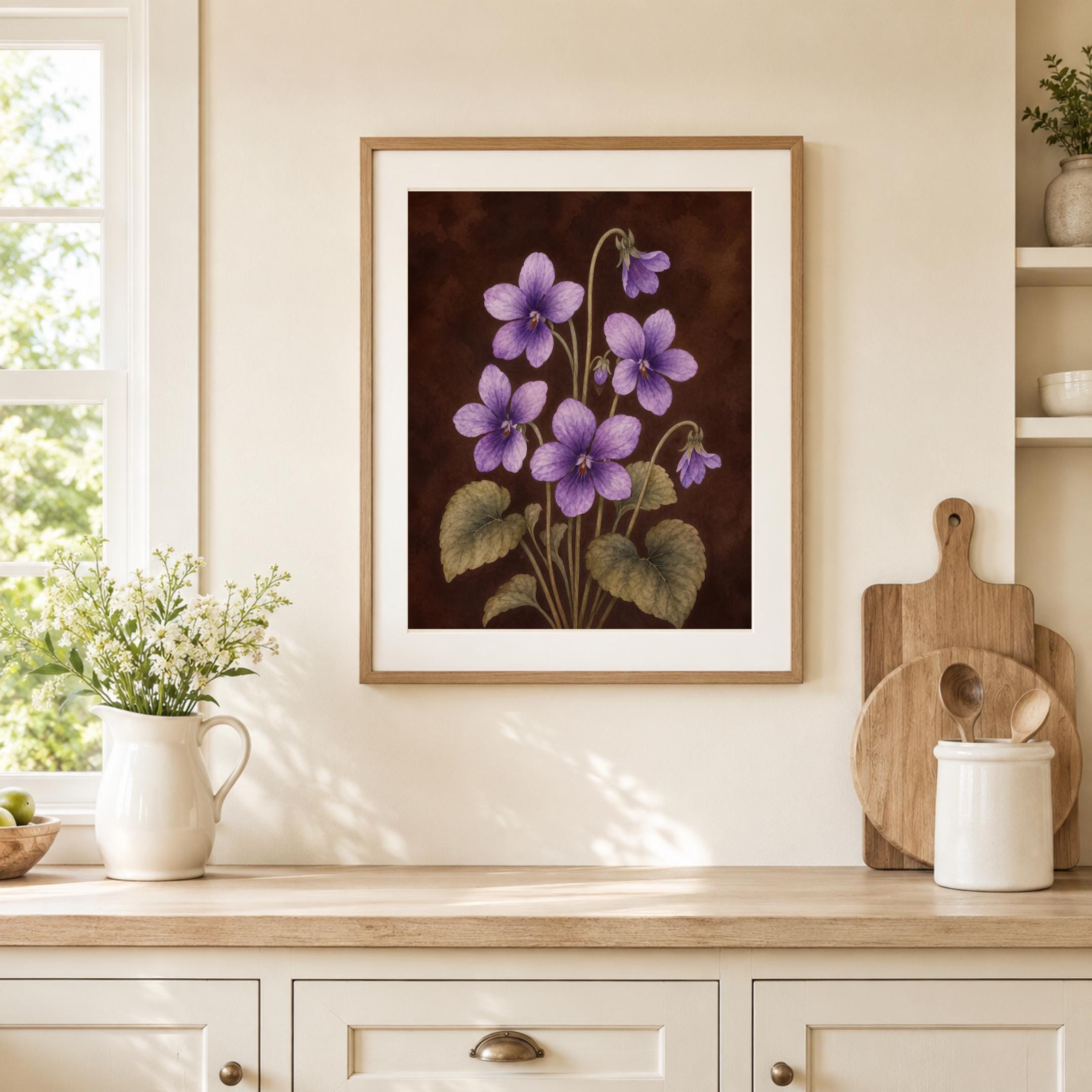 Moody February Birth Flower Print | Violet Wall Art | Vintage Botanical Digital Download — image 4