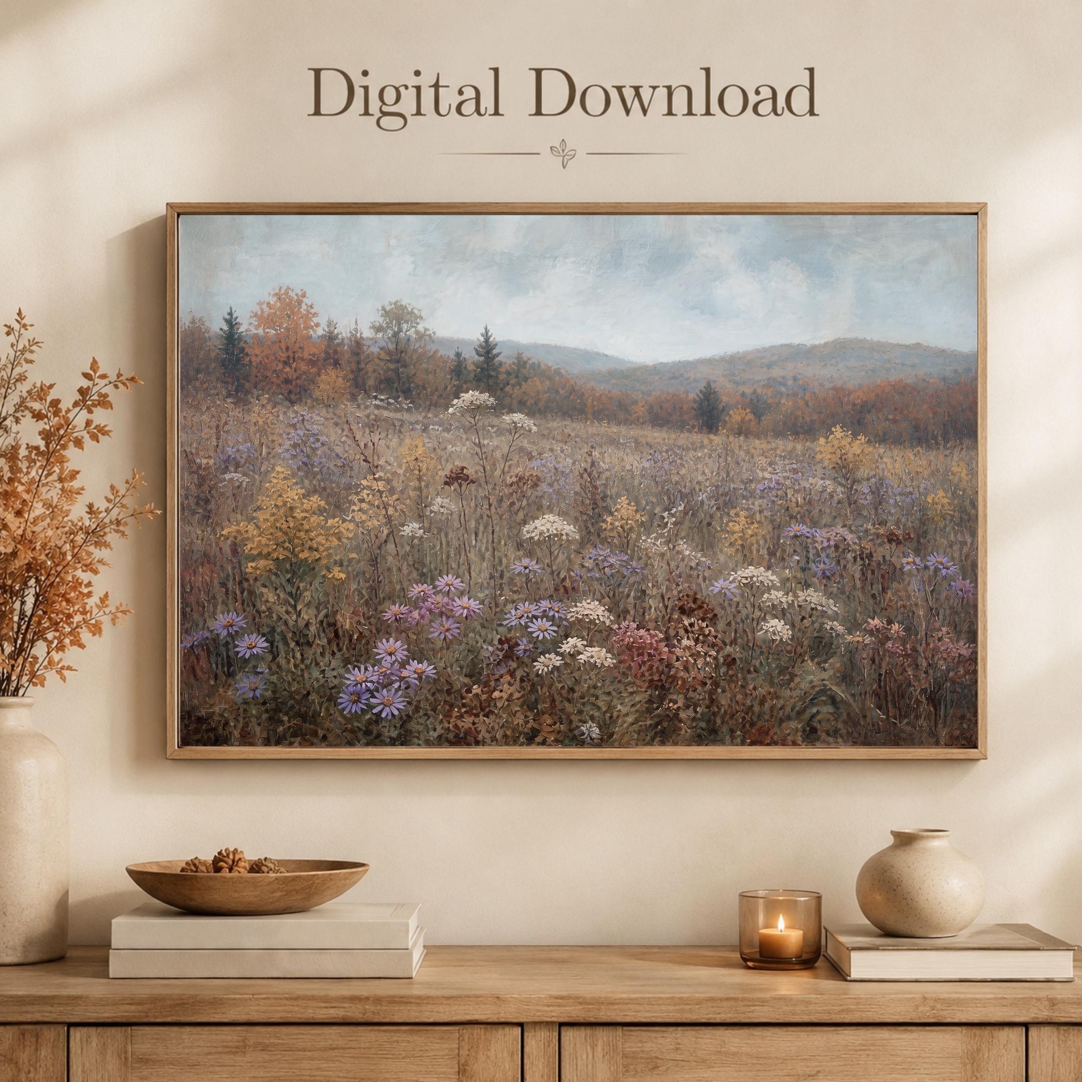 Fall Meadow Wall Art | Wildflower Landscape Print | Vintage Landscape Digital Download — image 6