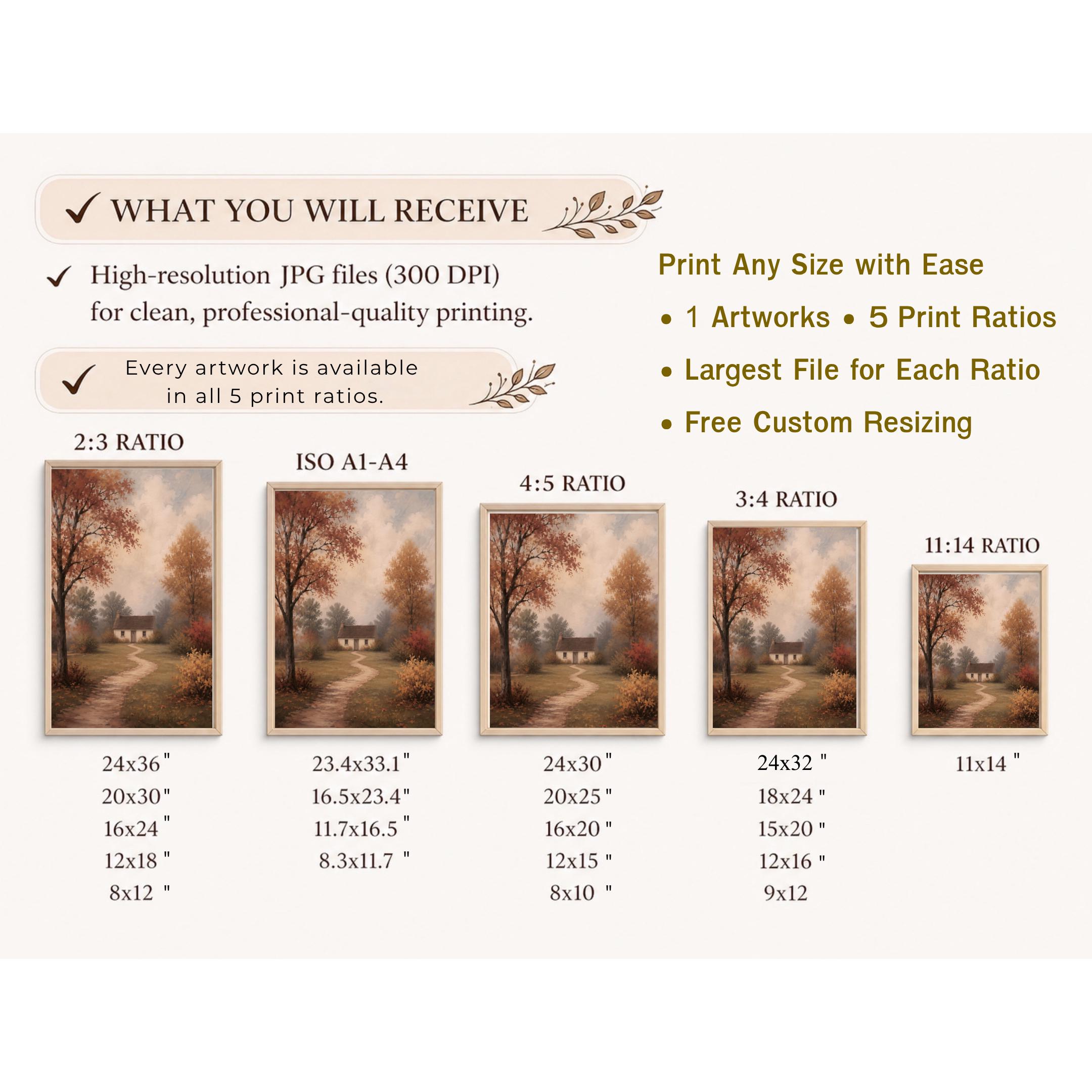 Autumn Cottage Wall Art | Fall Landscape Print | Vintage Farmhouse Digital Download — image 10