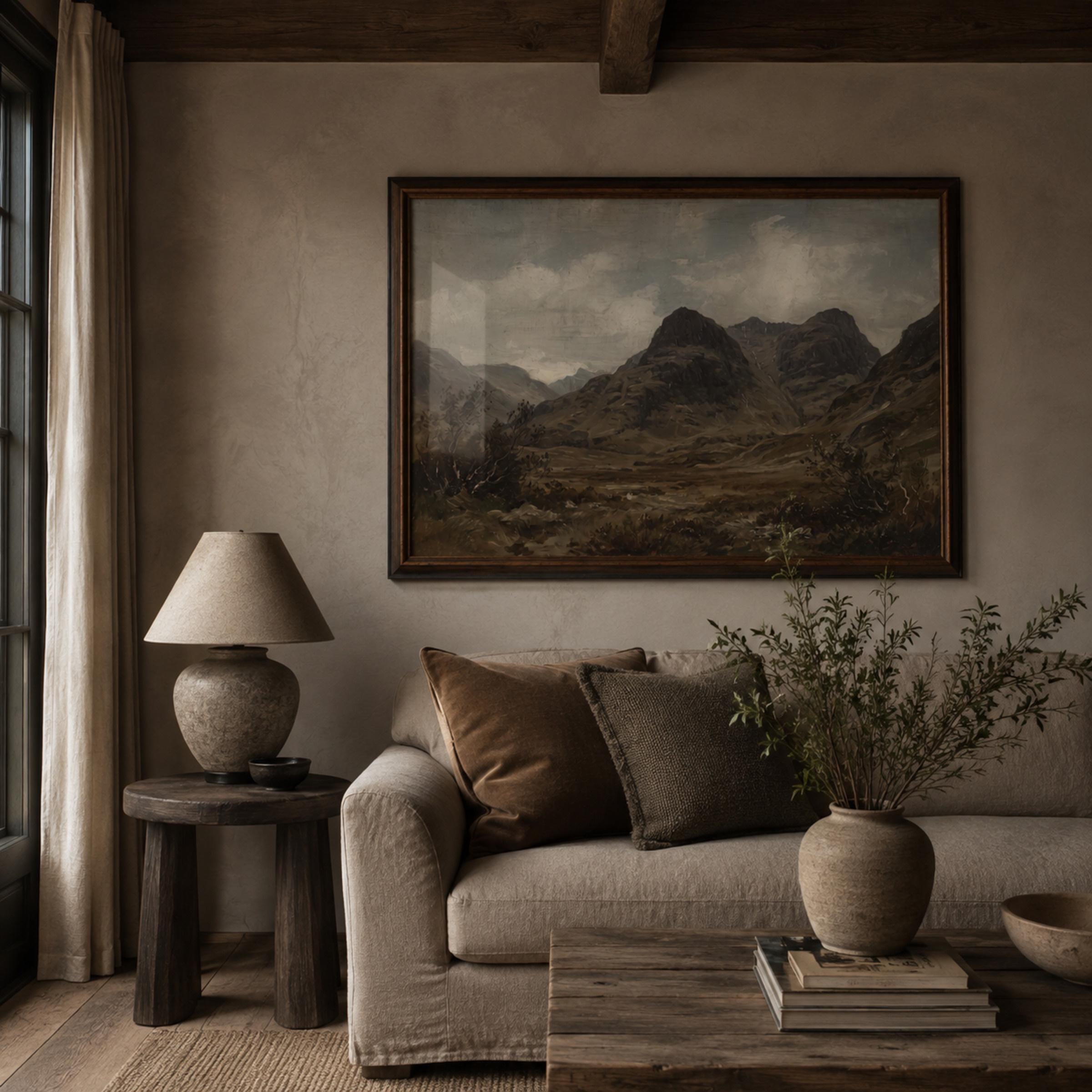 Moody Mountain Landscape Print | Scottish Highlands Wall Art | Dark Vintage Nature Digital Download — image 3