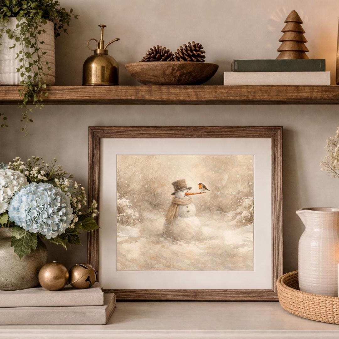 Snowman Wall Art Printable | Neutral Winter Animal Print | Cozy Christmas Decor (Digital Download) — image 3