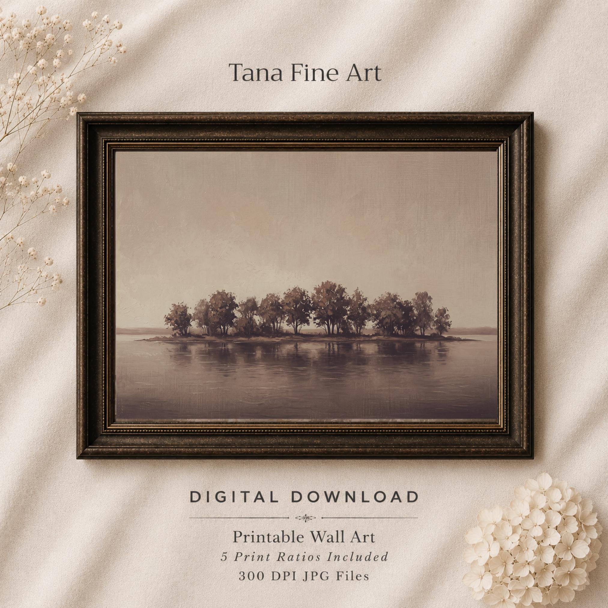 Minimalist Lake Tree Printable Wall Art, Neutral Landscape, Rustic Decor Digital Download