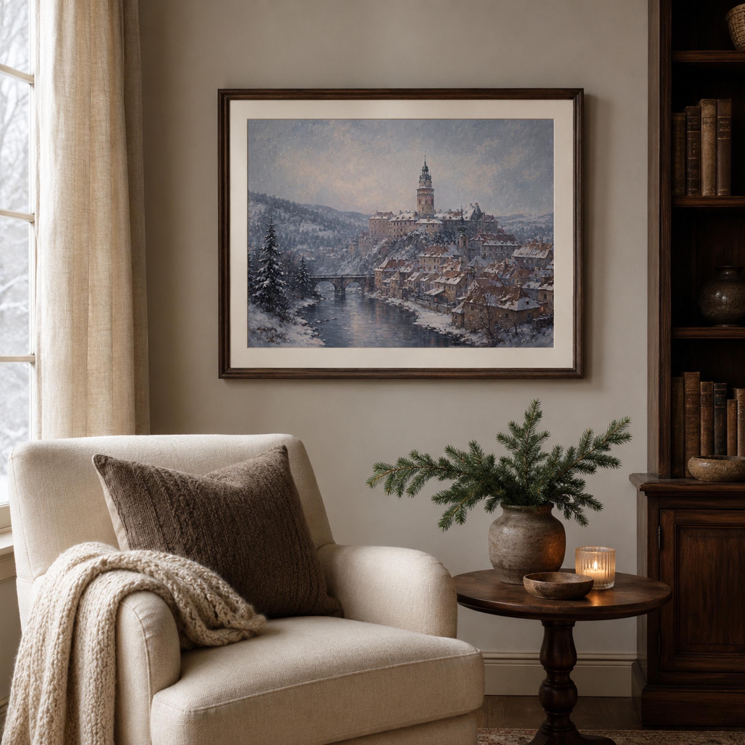 Český Krumlov-Inspired Snowy Riverside — image 3