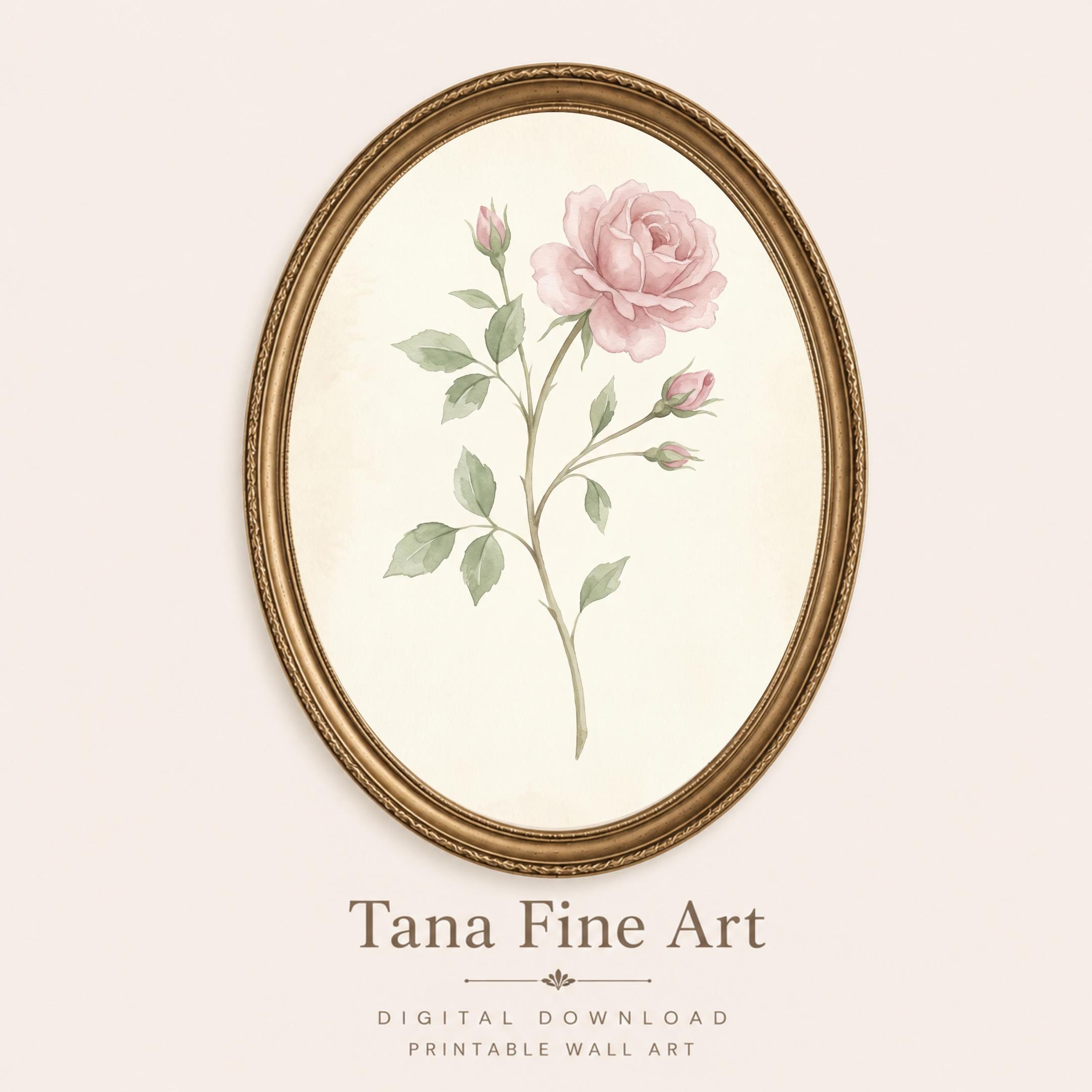 June Birth Flower Wall Art, Nursery Pink Rose Botanical , Watercolor Floral Decor (Digital Download)