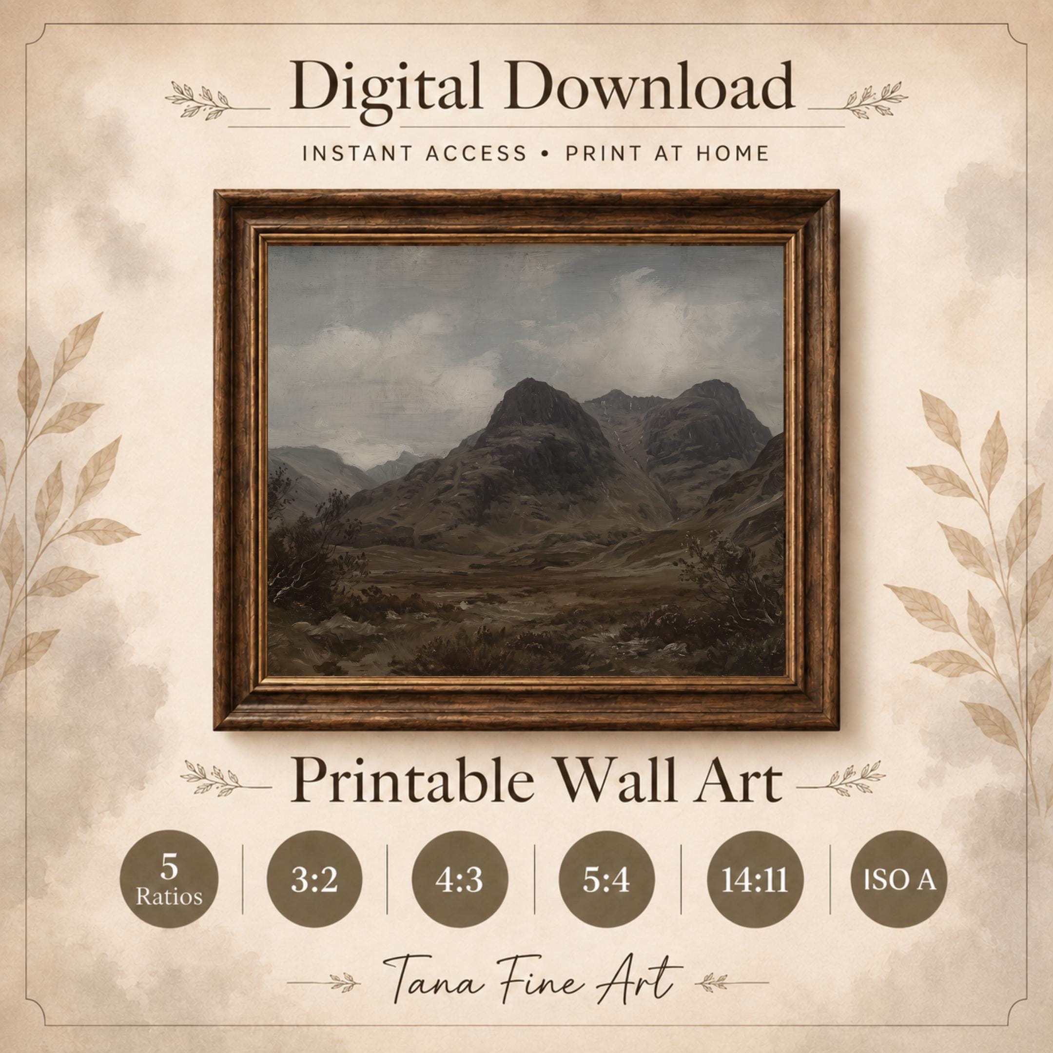 Moody Mountain Landscape Print | Scottish Highlands Wall Art | Dark Vintage Nature Digital Download — image 8