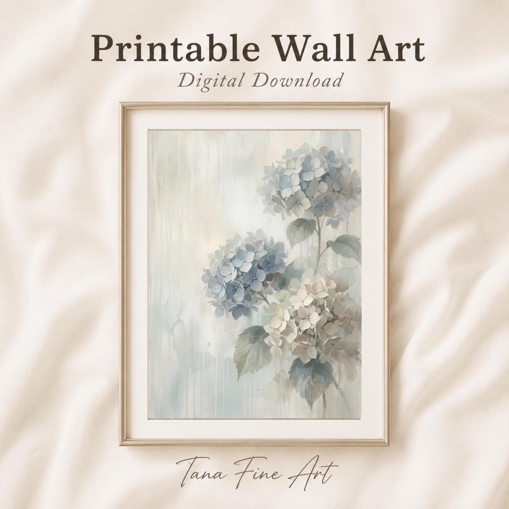 Rainy Blue Hydrangea Wall Art Printable | Neutral Floral Rainy Botanical Decor (Digital Download) — image 3