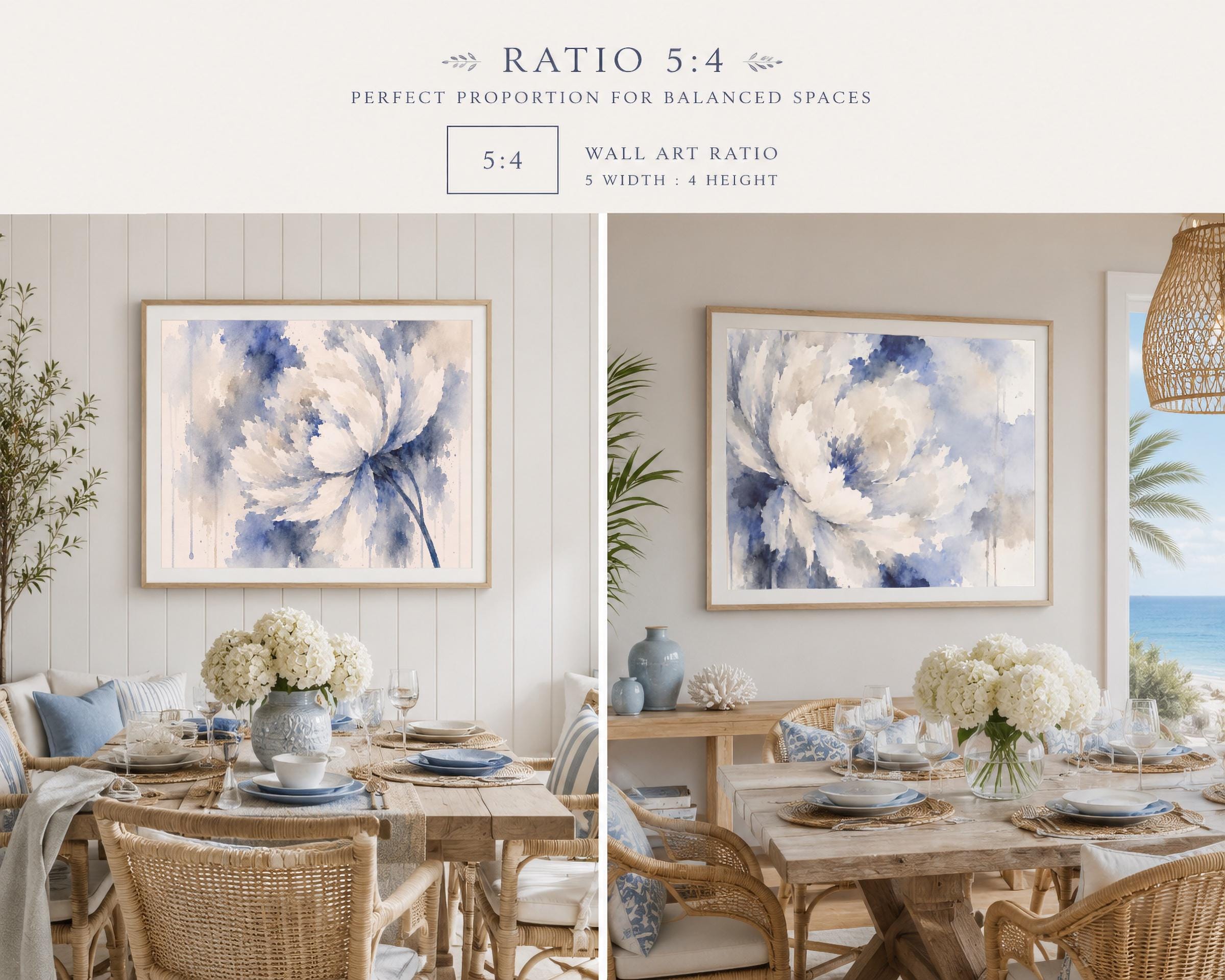 Watercolor Floral Wall Art Set of 2, Blue White Abstract Flower Prints (Digital Download) — image 3