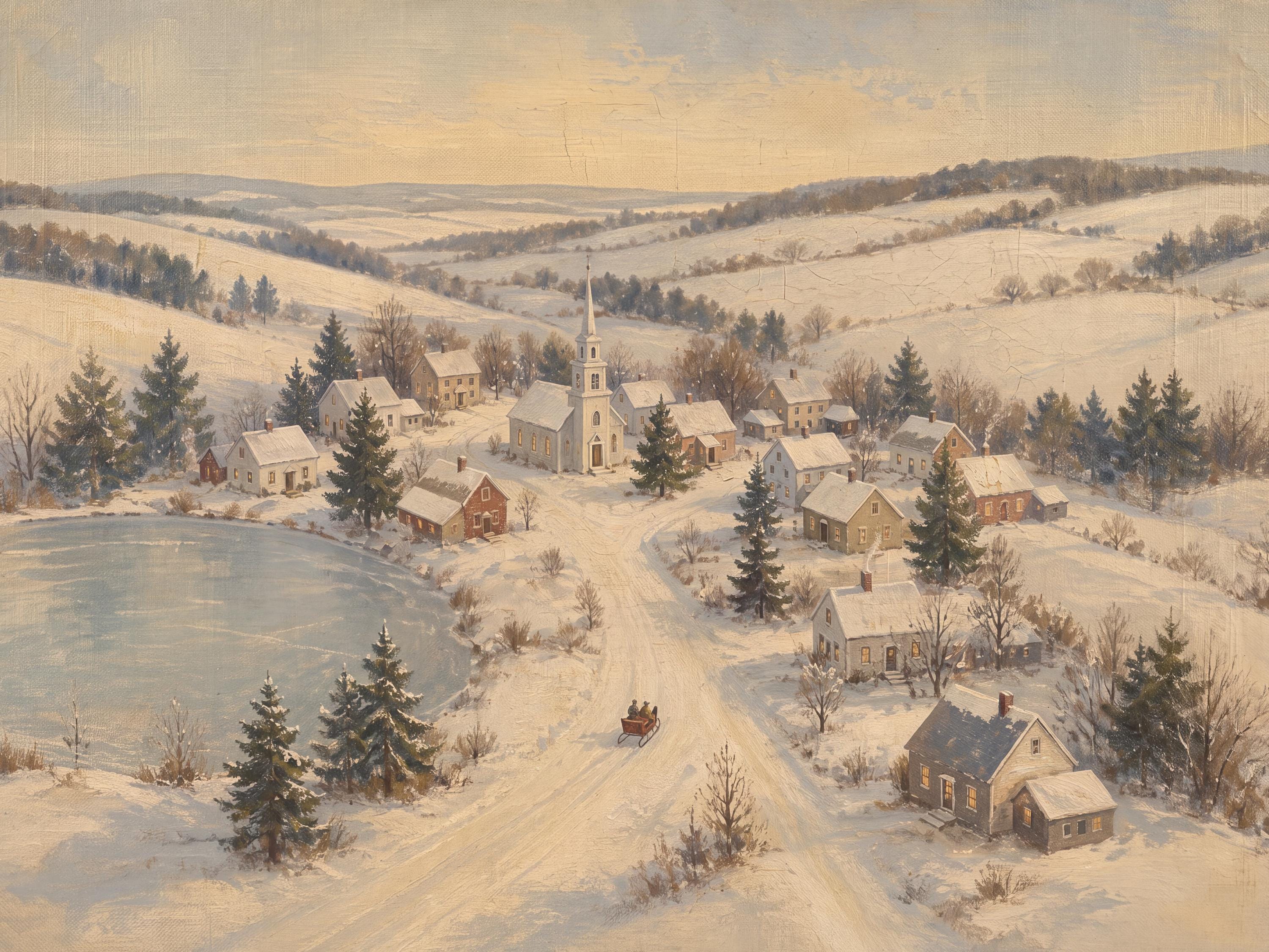 Snowy Village by the Frozen Lake — image 8