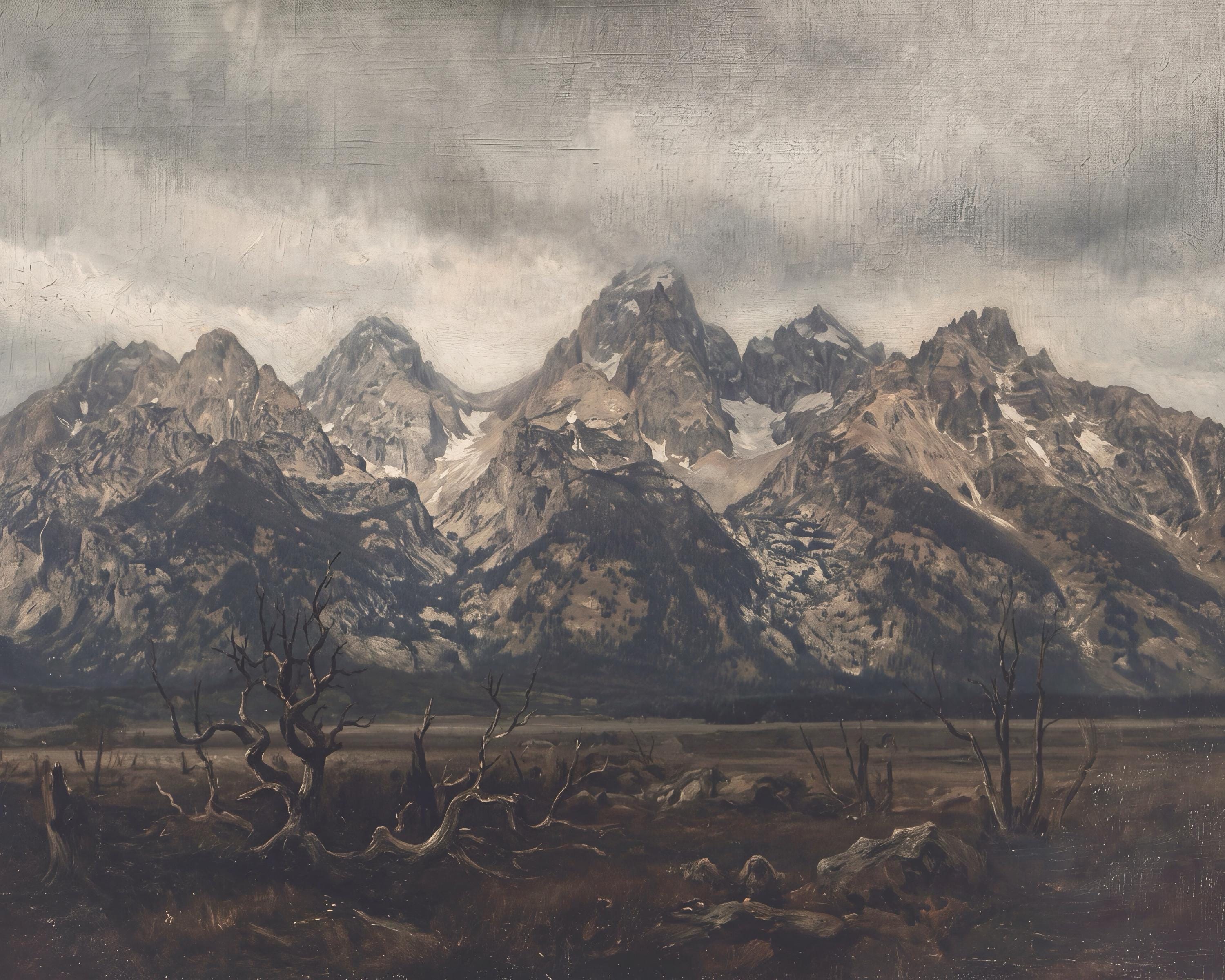 Moody Mountain Wall Art | Dramatic Vintage Landscape Print | Rustic Nature Printable Digital Download — image 2