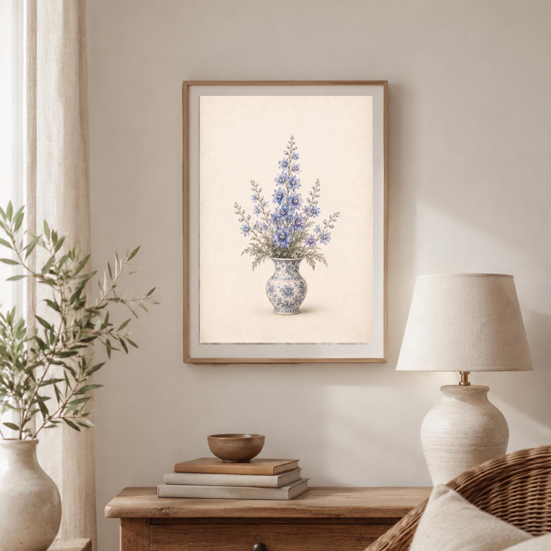 July Birth Flower Bouquet Art Print | Larkspur Printable Art | Blue Floral Vase Digital Download — image 8