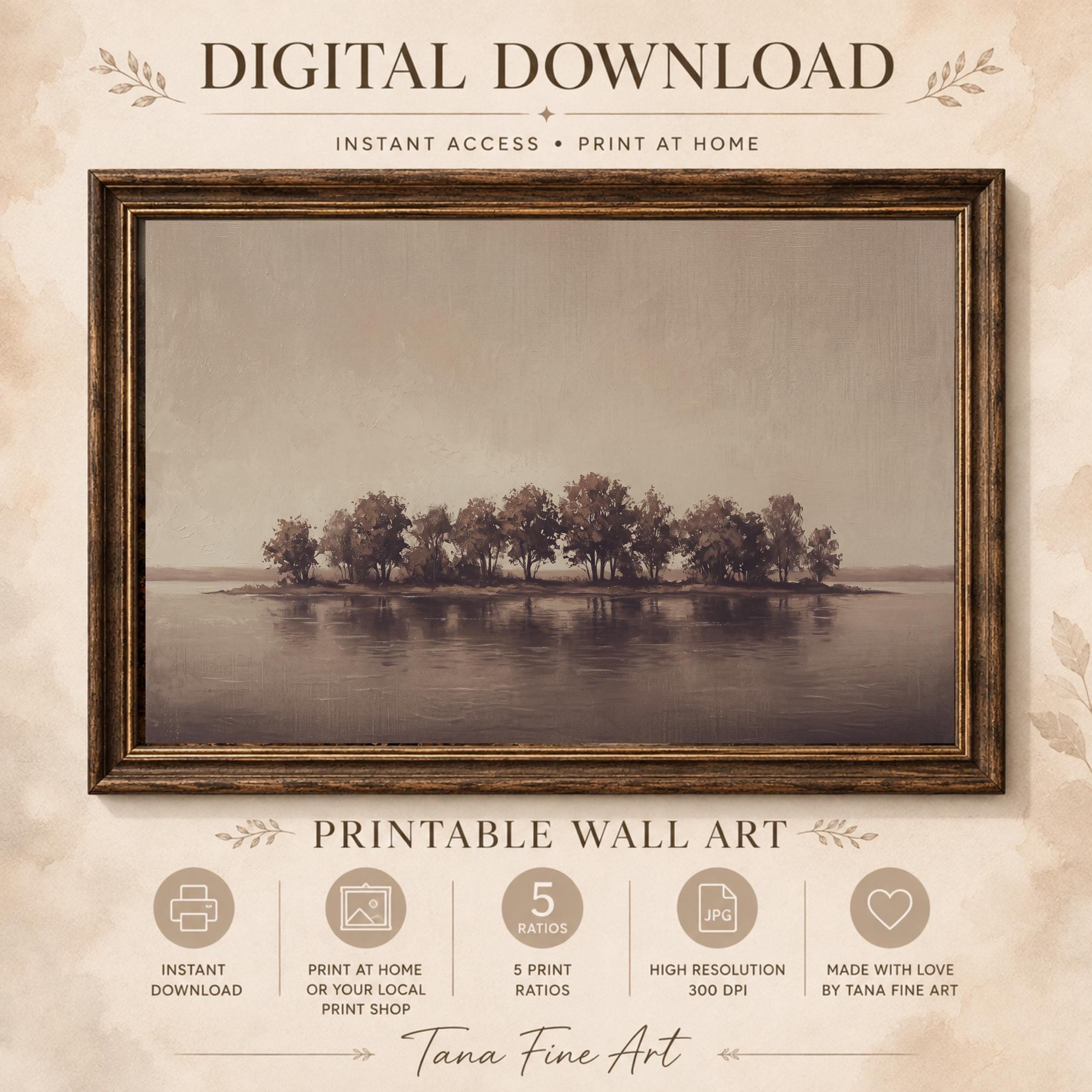 Minimalist Lake Tree Printable Wall Art, Neutral Landscape, Rustic Decor Digital Download — image 9