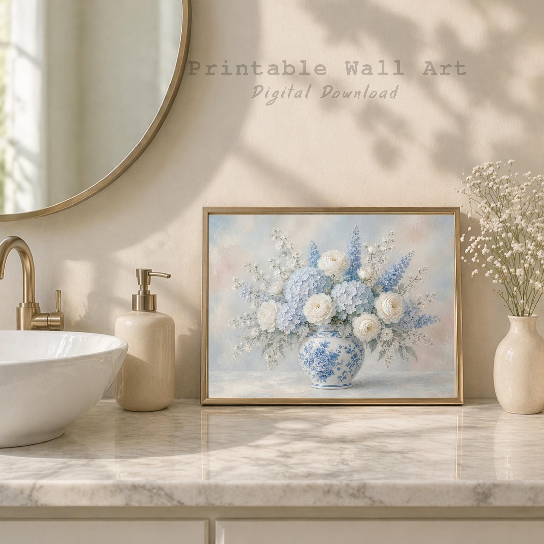 Blue White Floral Vase Print, Vintage Cottage Flower Decor, Chinoiserie Vase Art (Digital Download) — image 8
